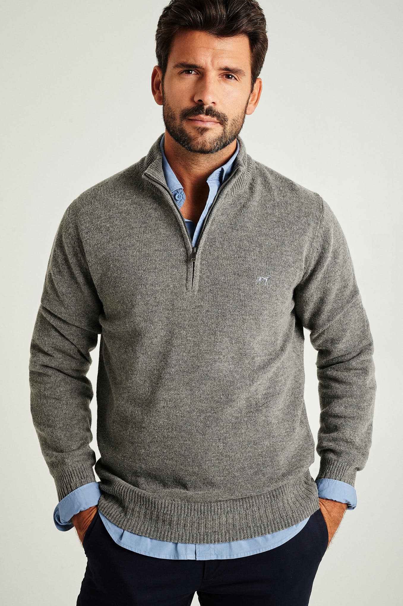 Men's machine washable high zip collar sweater - Image 40
