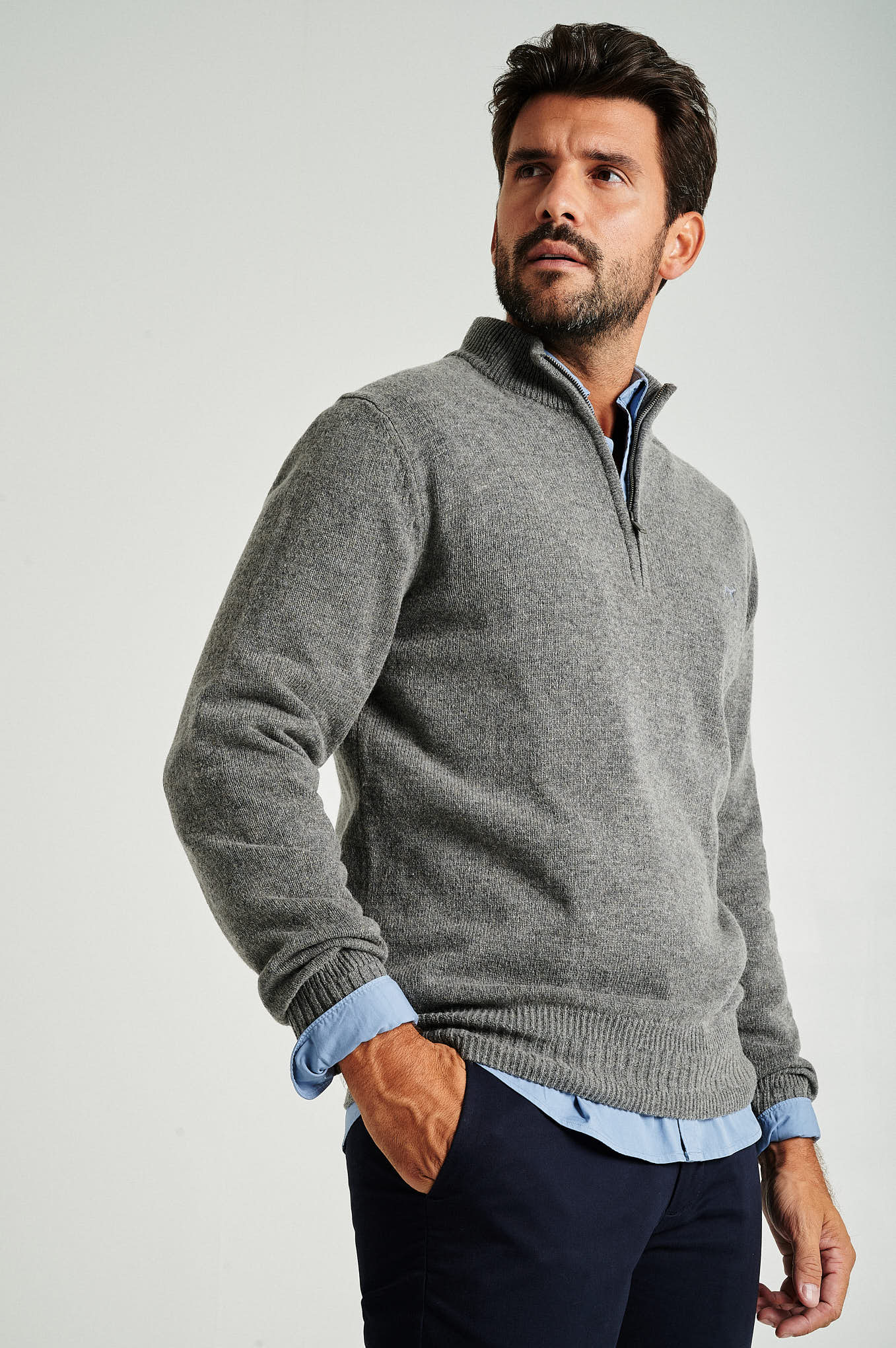 Men's machine washable high zip collar sweater - Image 41