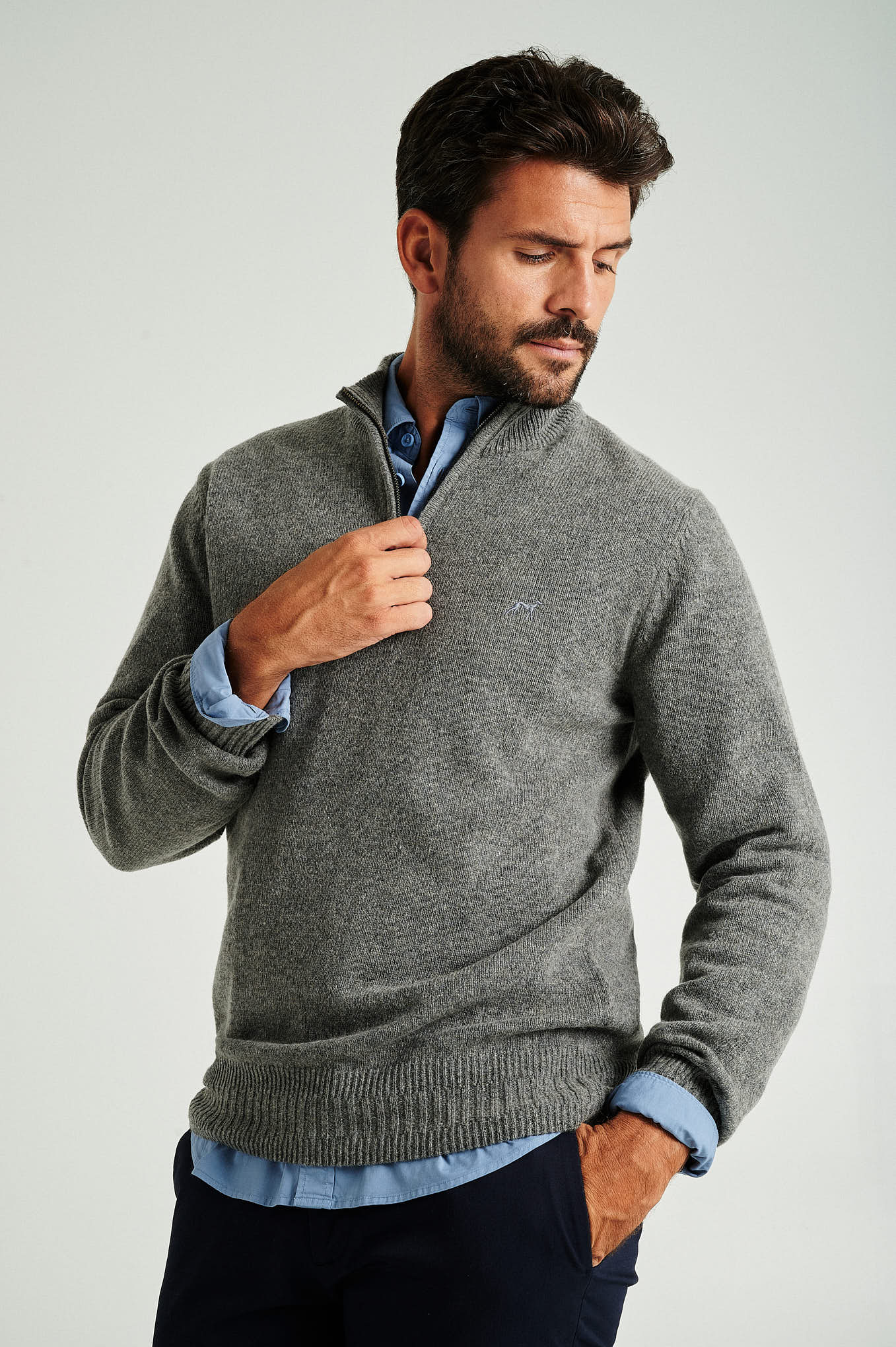 Men's machine washable high zip collar sweater - Image 42
