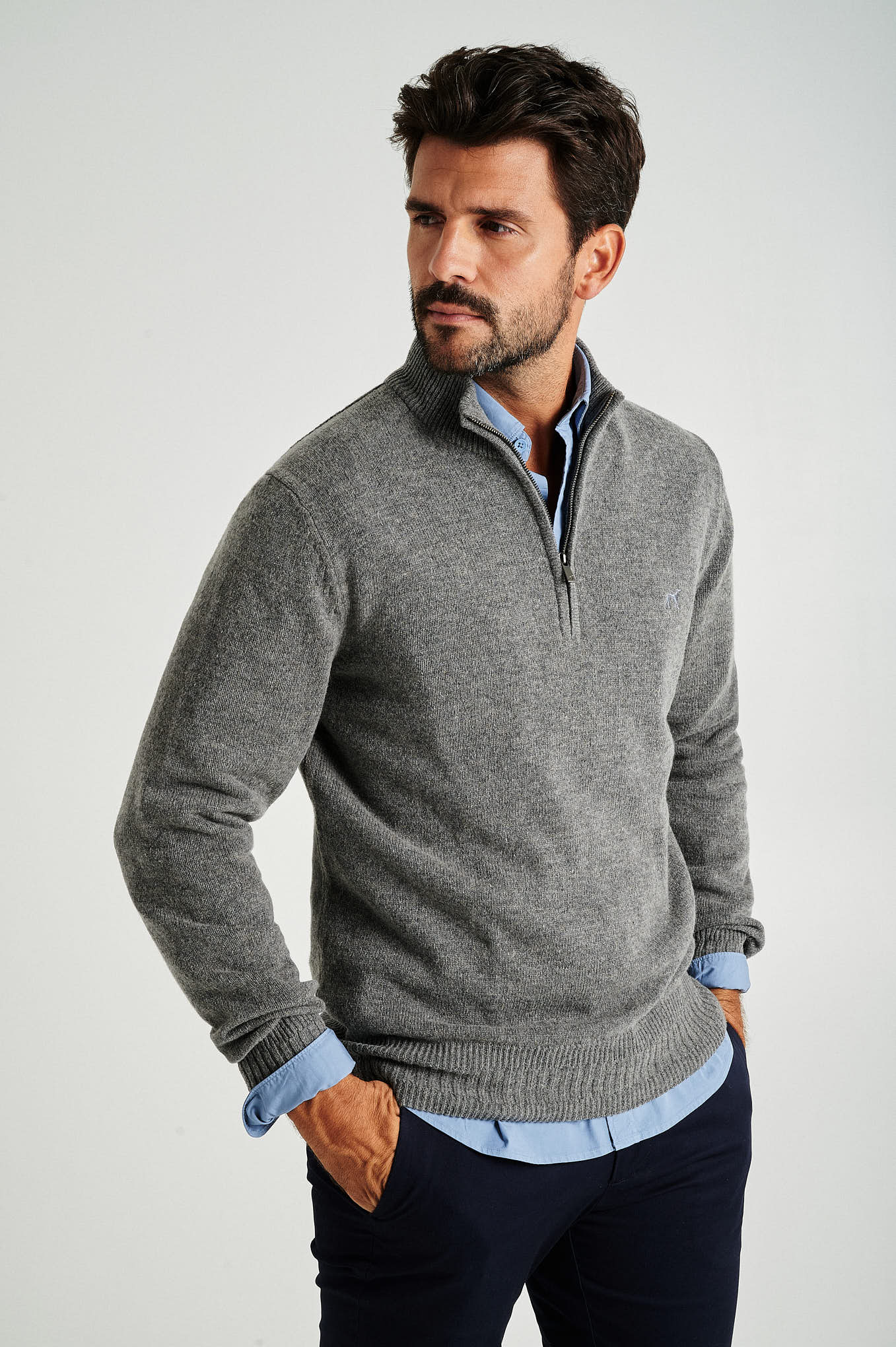 Men's machine washable high zip collar sweater - Image 44