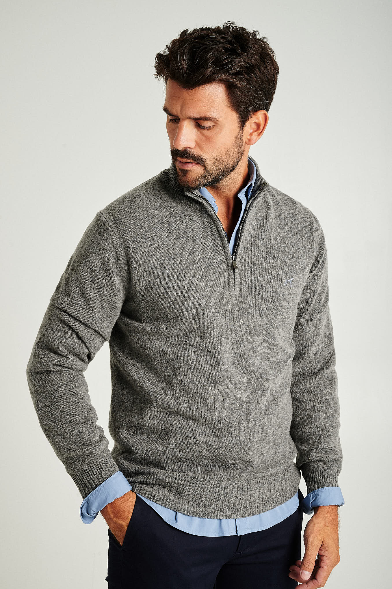Men's machine washable high zip collar sweater - Image 45