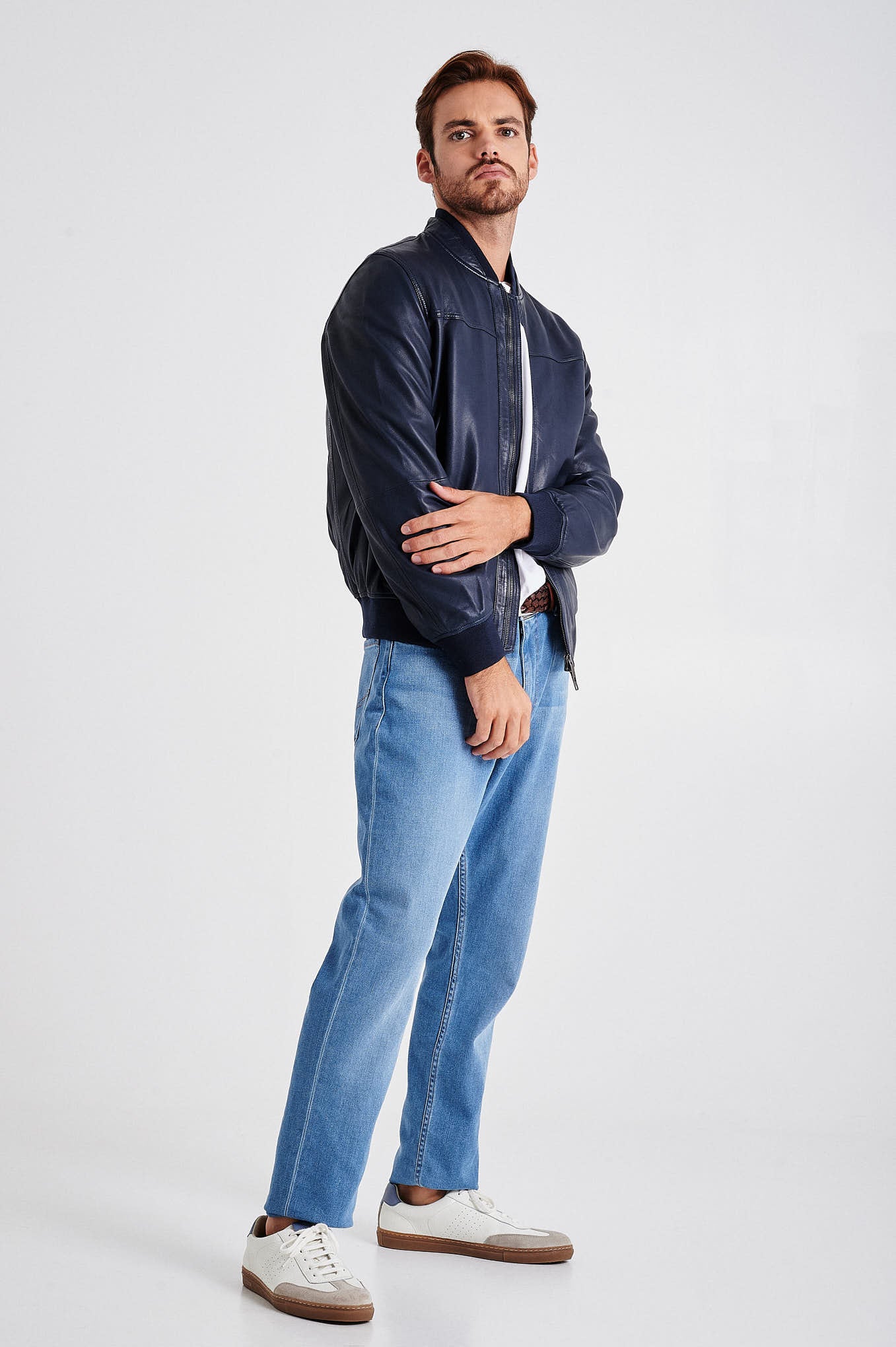 Men's nappa bomber jacket with double collar - Image 4