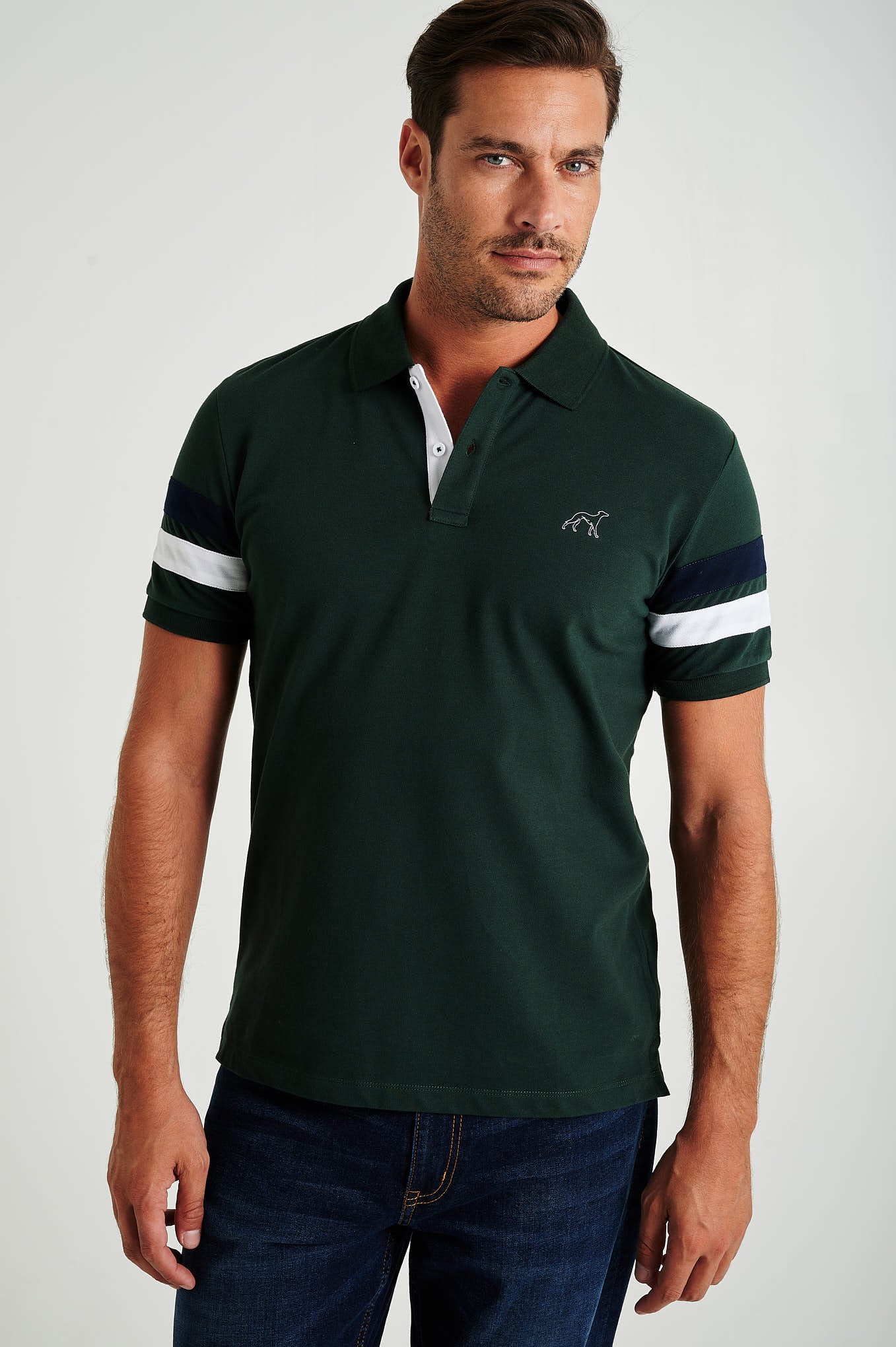 Men's organic cotton blend piquet polo with stripe inserts - Image 19