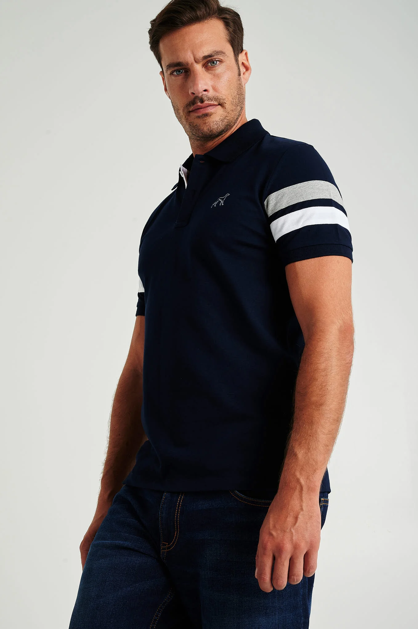 Men's organic cotton blend piquet polo with stripe inserts - Image 9
