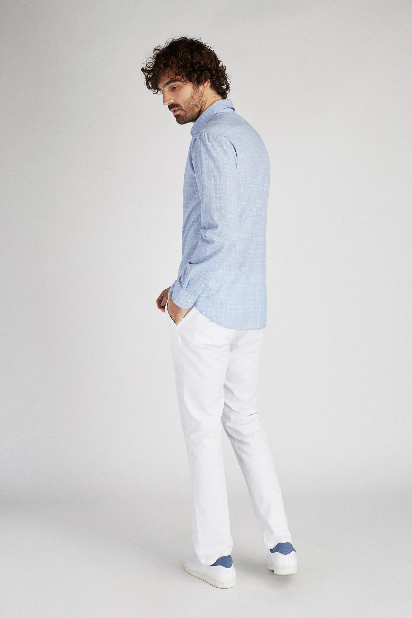 Men's Slim Fit Sport Shirt in Linen and Cotton - Image 7