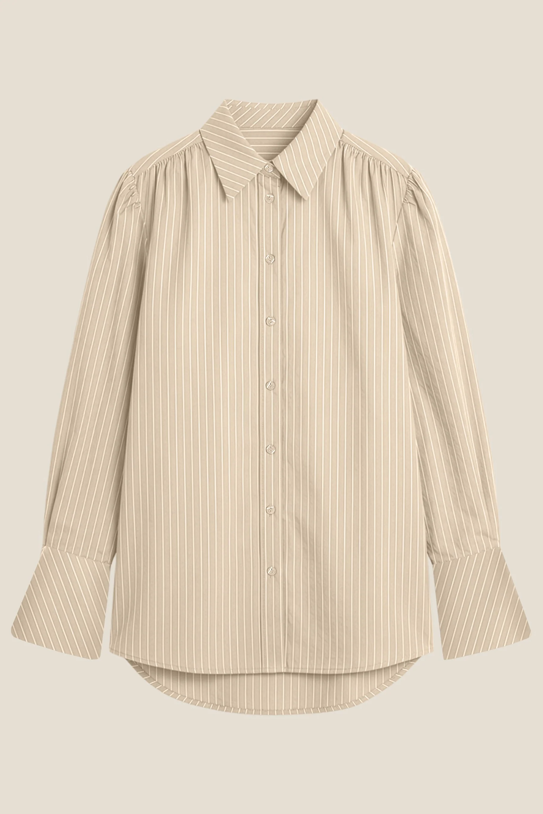 Oversized Striped Blouse With Concealed Button Closure And Balloon Sleeves - Image 2