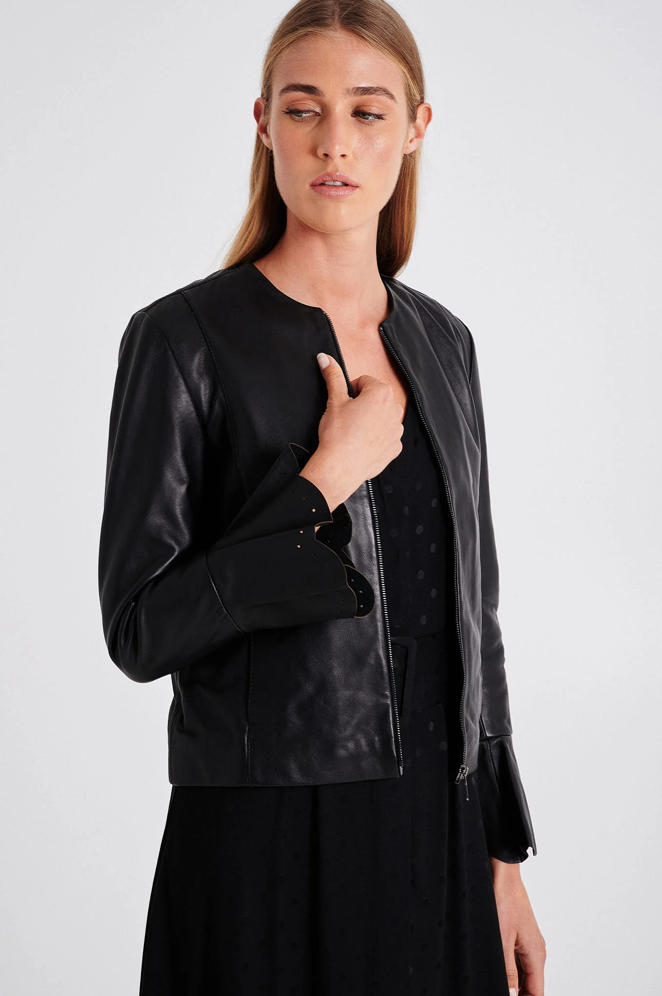Peplum sleeves leather jacket - Image 5