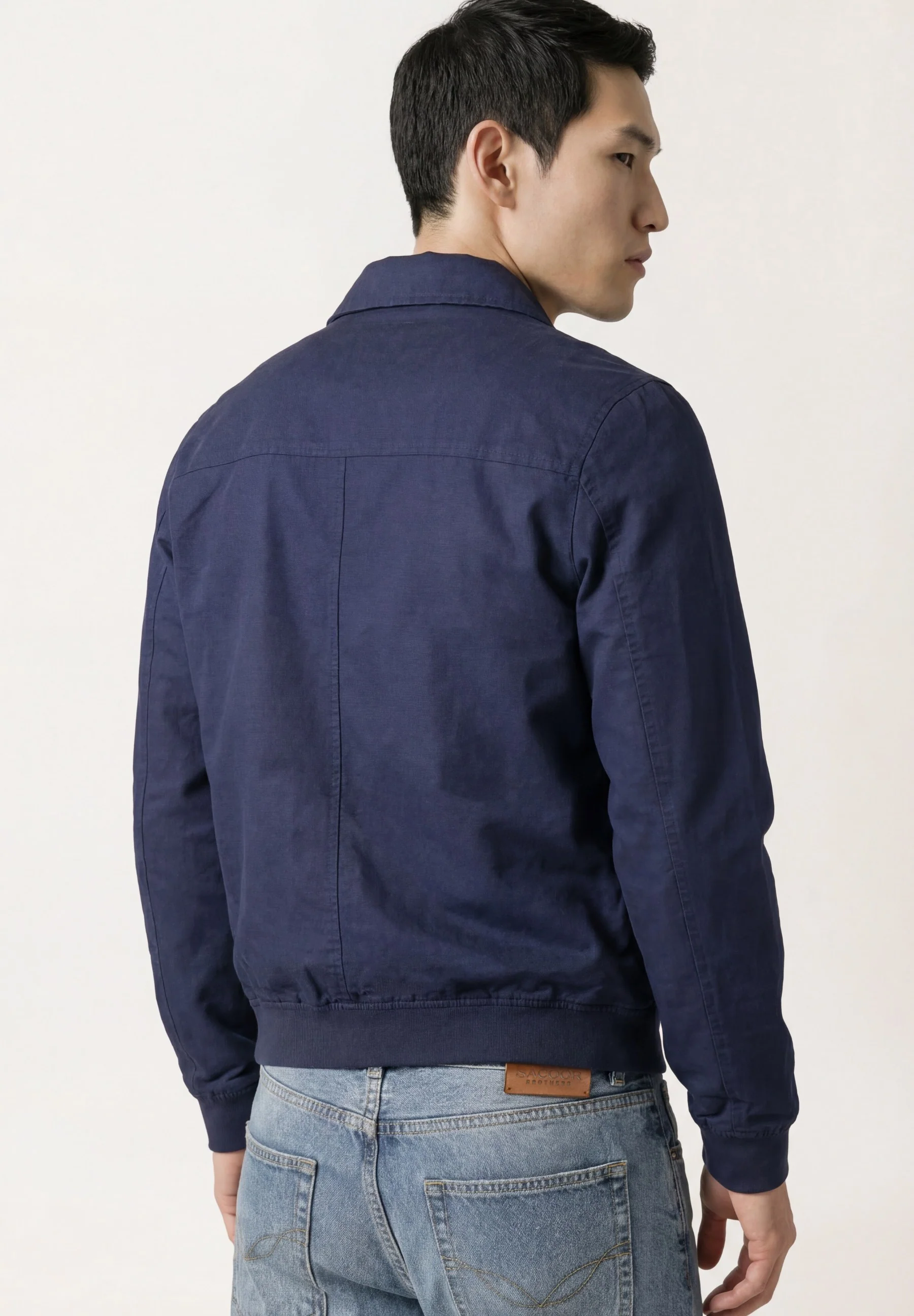 Pigment-Dyed Cotton Linen Bomber Jacket With Metal Double Zipper - Image 4