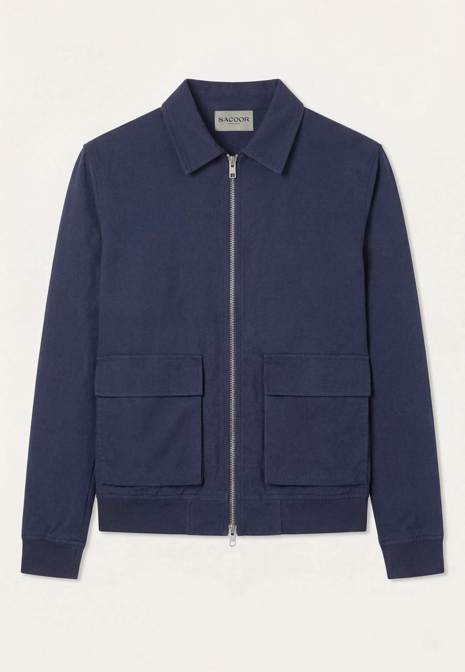 Pigment-Dyed Cotton Linen Bomber Jacket With Metal Double Zipper - Image 5