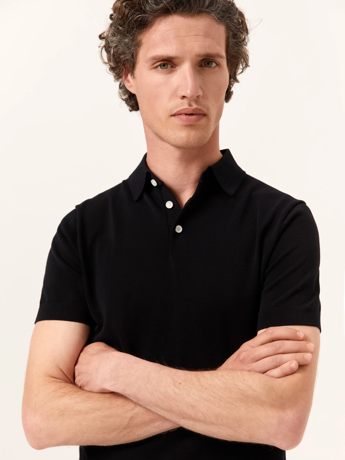 Polo Sweater With Short Sleeves In Cotton and Silk Blend