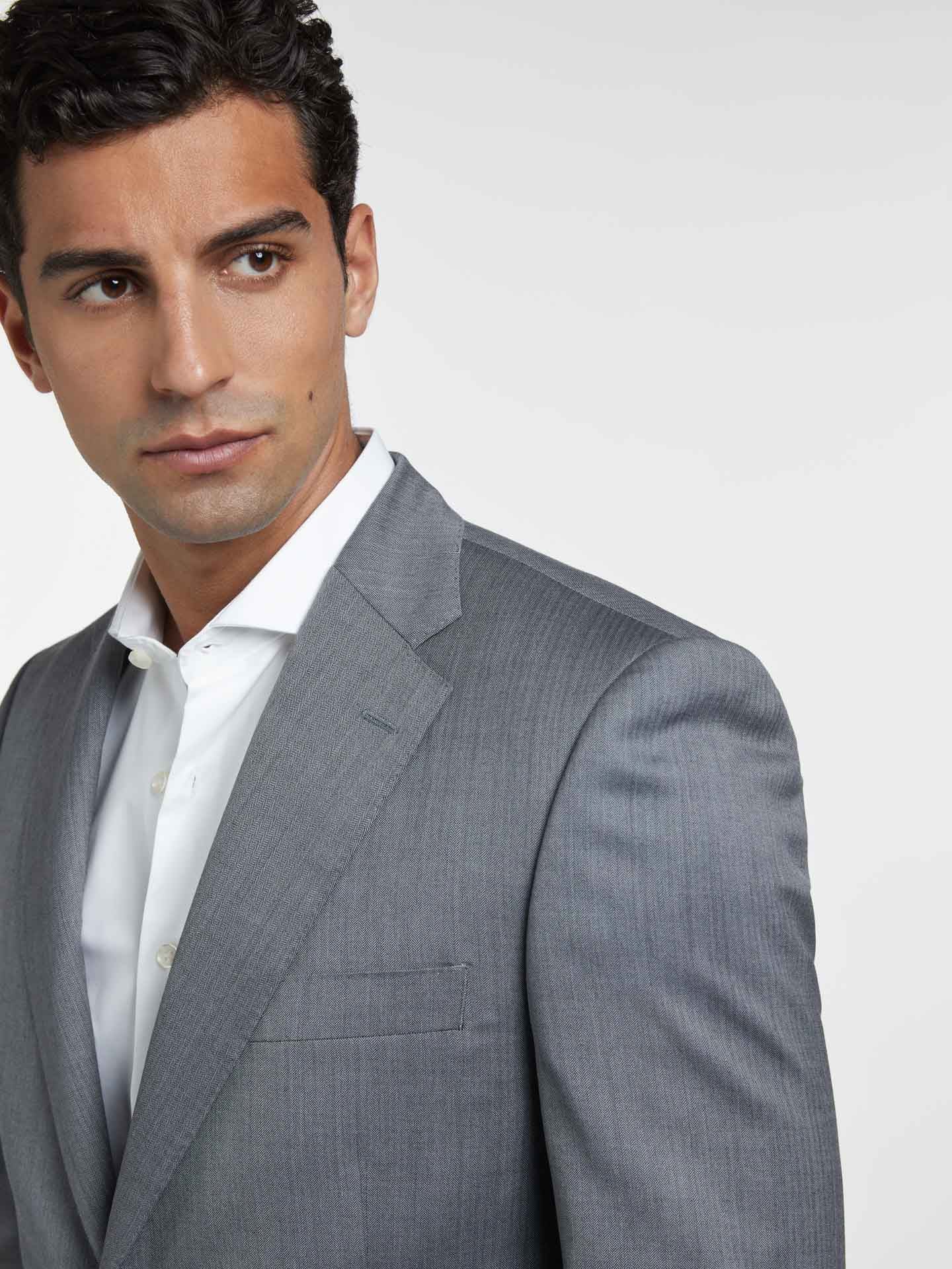 Regular Fit 4 Seasons Herringbone Suit - Image 2