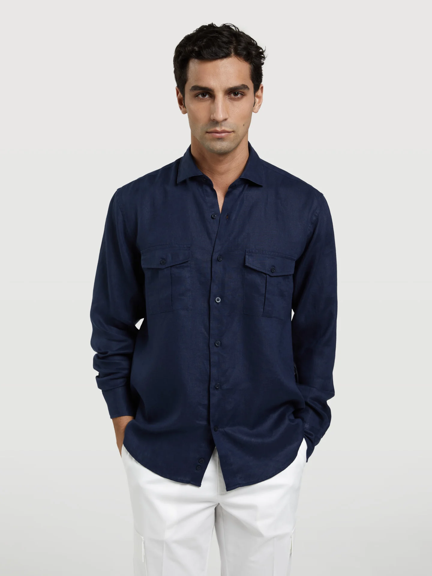 Regular fit safari pure linen shirt
