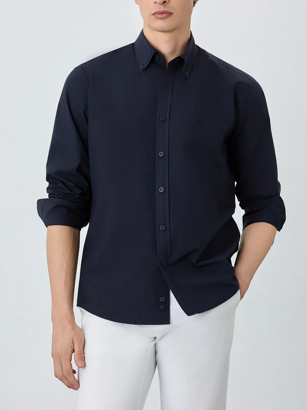 Regular Fit Shirt With Button Down Collar In Poplin Cotton