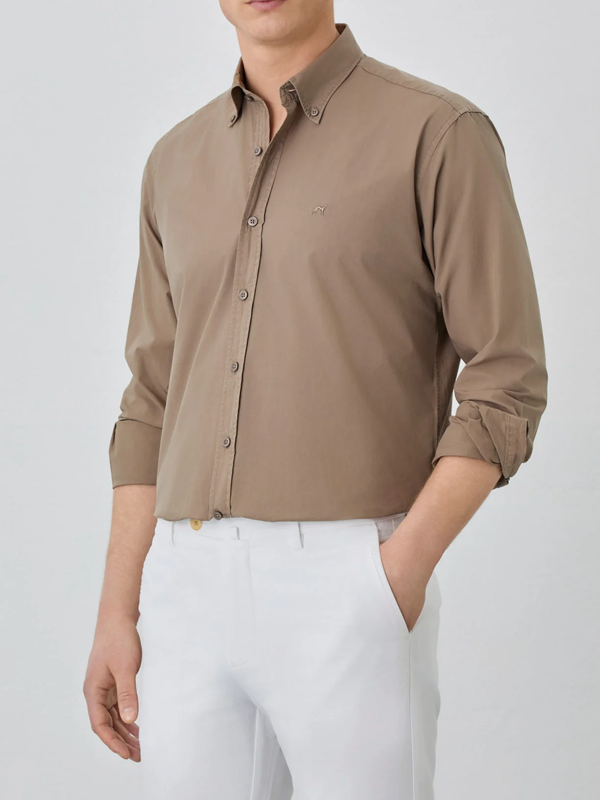 Regular Fit Shirt With Button Down Collar In Poplin Cotton - Image 19