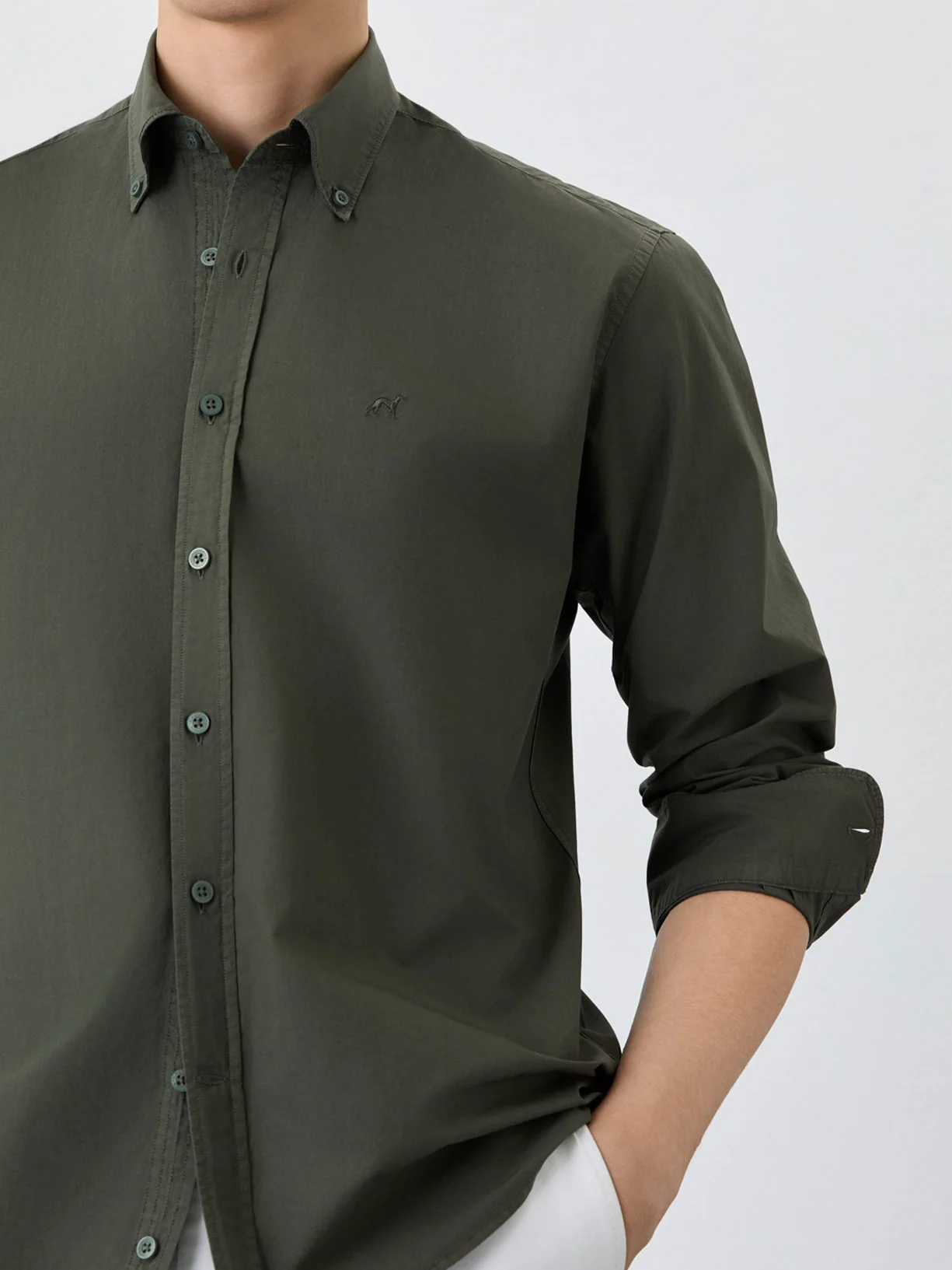 Regular Fit Shirt With Button Down Collar In Poplin Cotton - Image 5