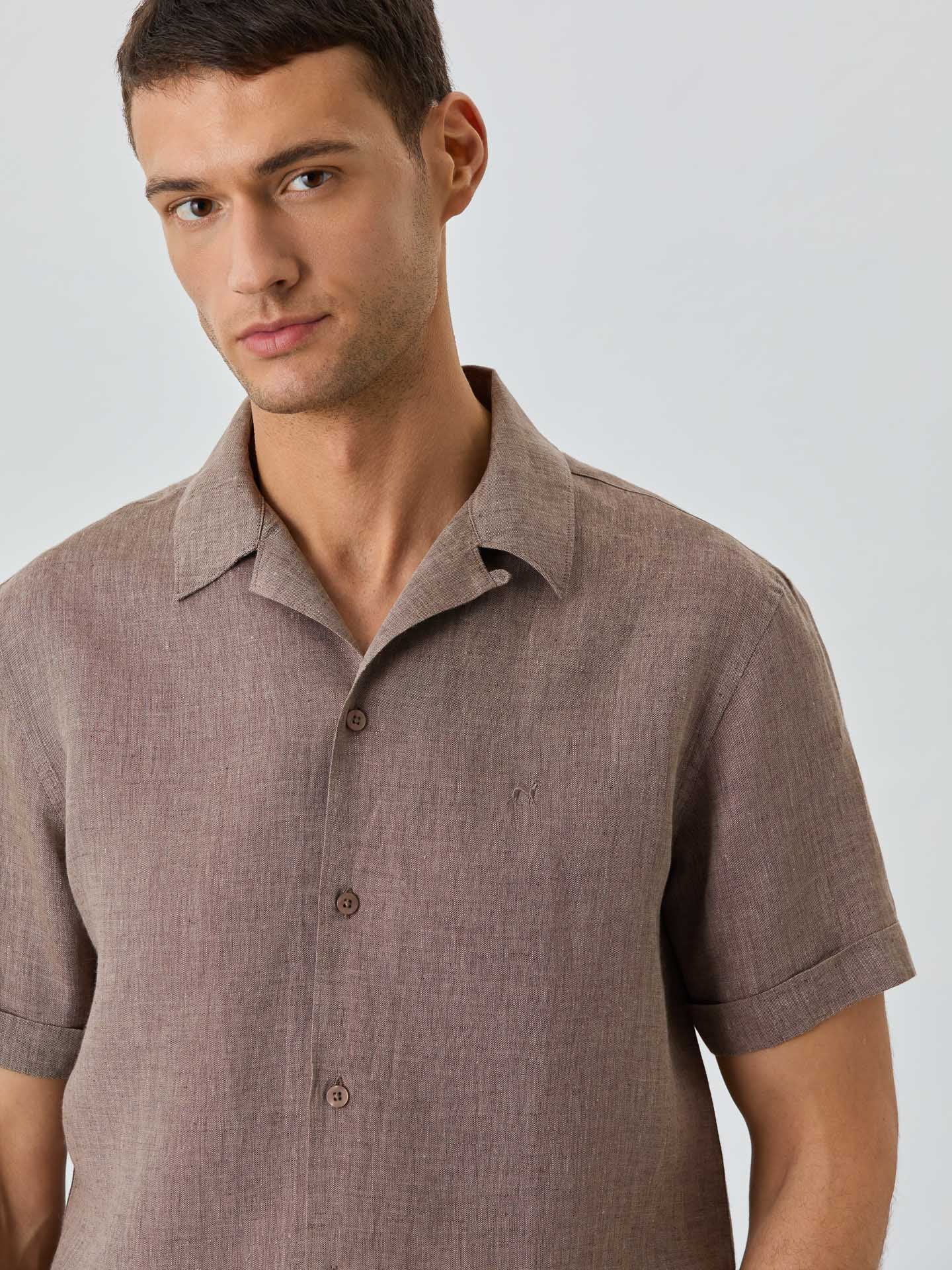 Regular Fit Shirt With Cuba Collar And Short Sleeves In Linen - Image 4