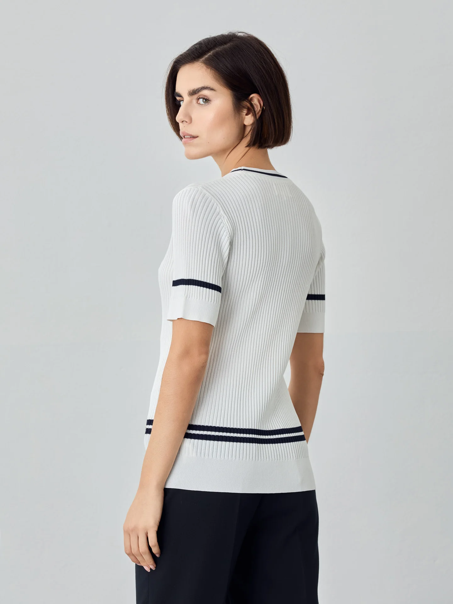 Short Sleeve Rib Knit Sweater In Viscose Blend - Image 3