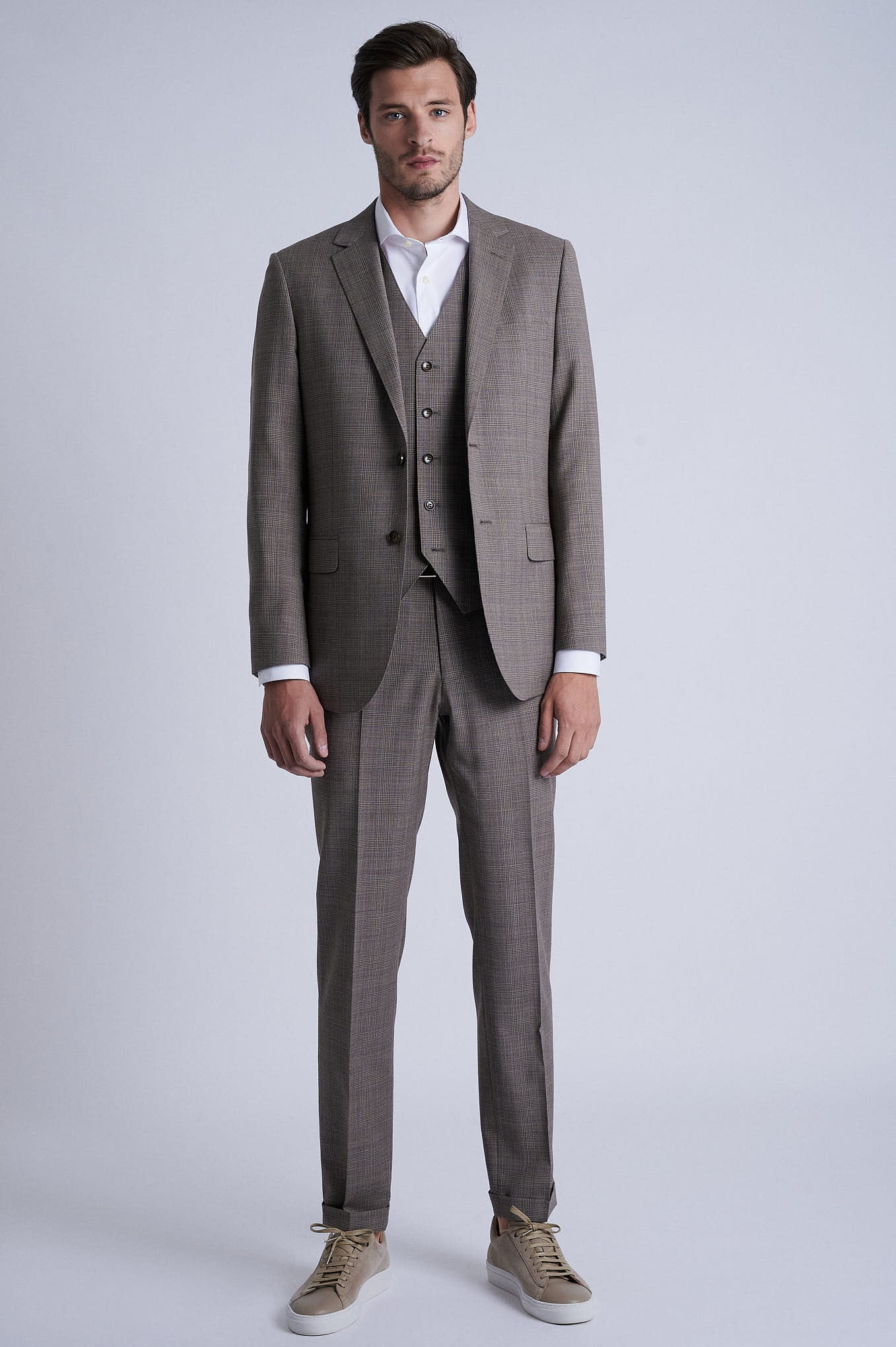Slim fit 100% refined wool 3 pieces suit half canvas construction