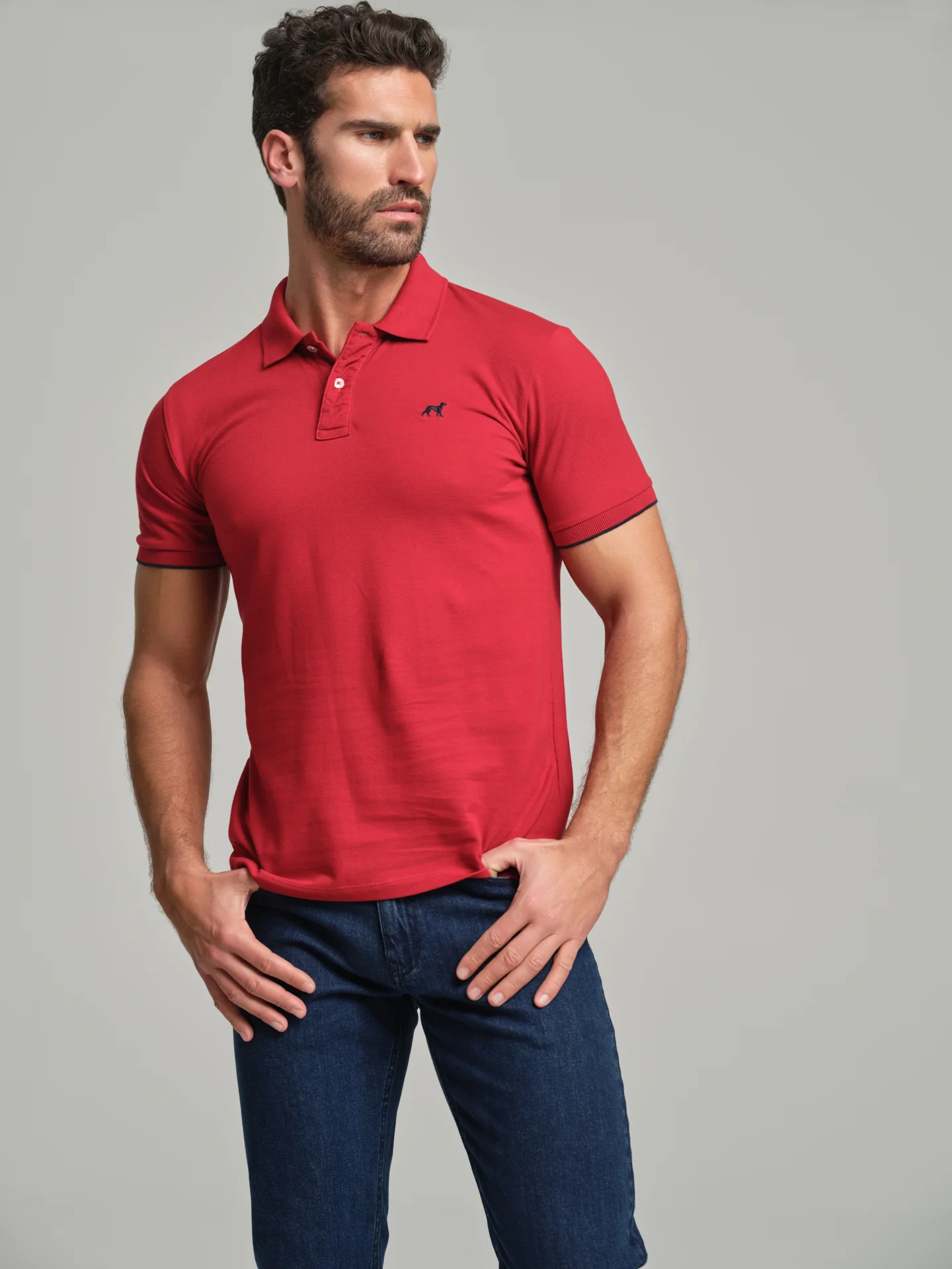 Slim fit basic piquet polo shirt with wrinkled placket - Image 29