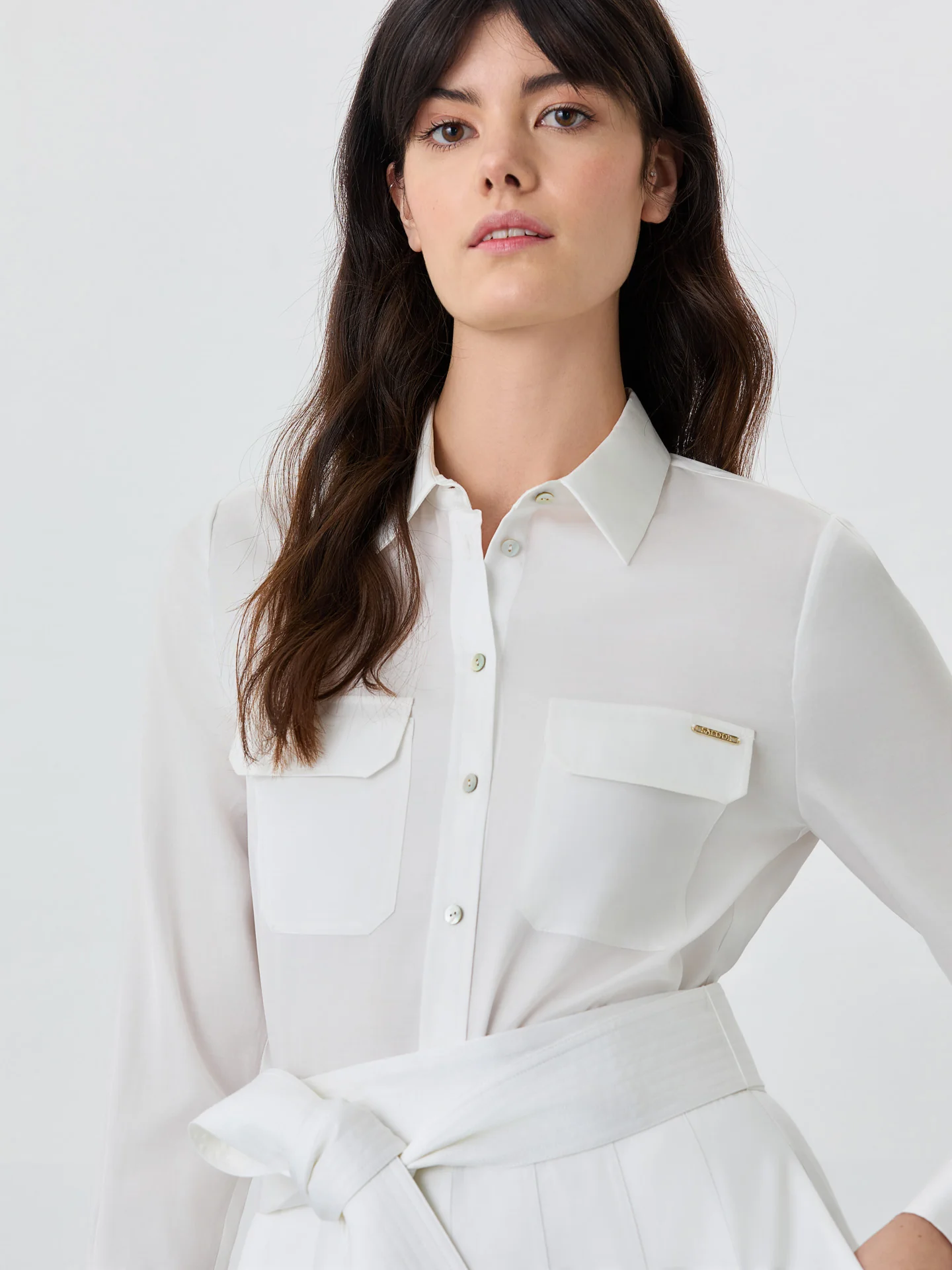 Slim Fit Blouse In Cotton Blend Satin - Image 2