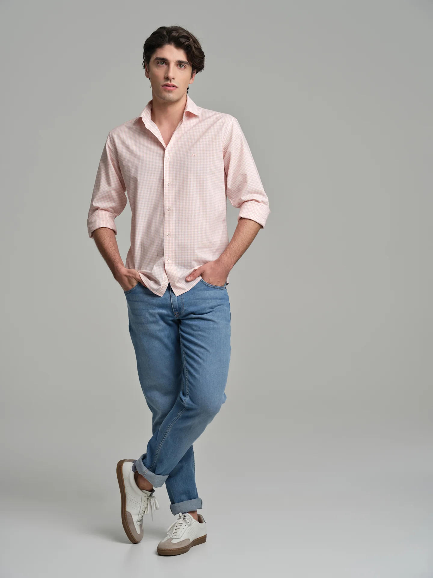 Slim fit casual melange vichy shirt - Image 2