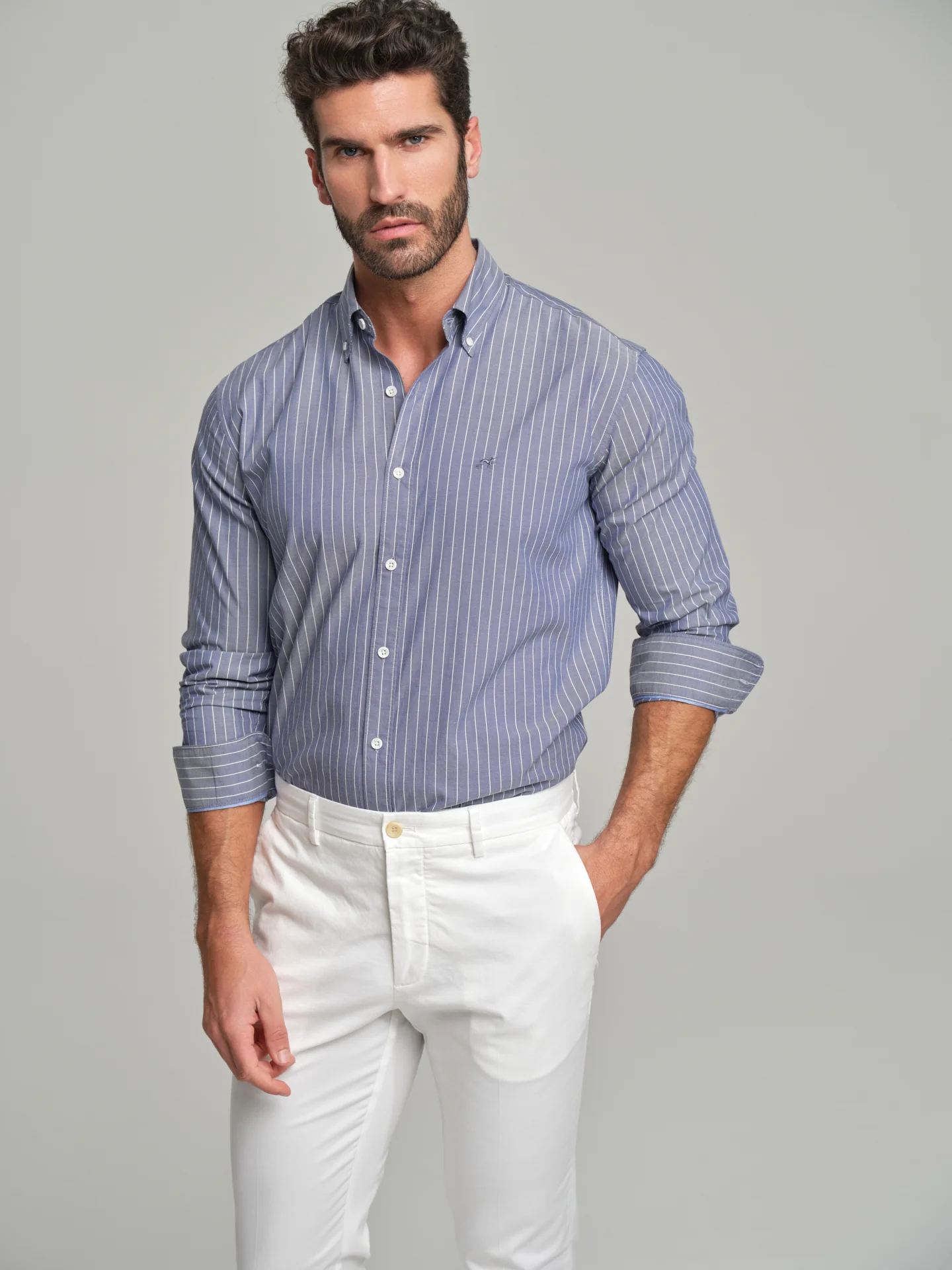 Slim fit casual striped Elton BCI Cotton shirt - Image 5