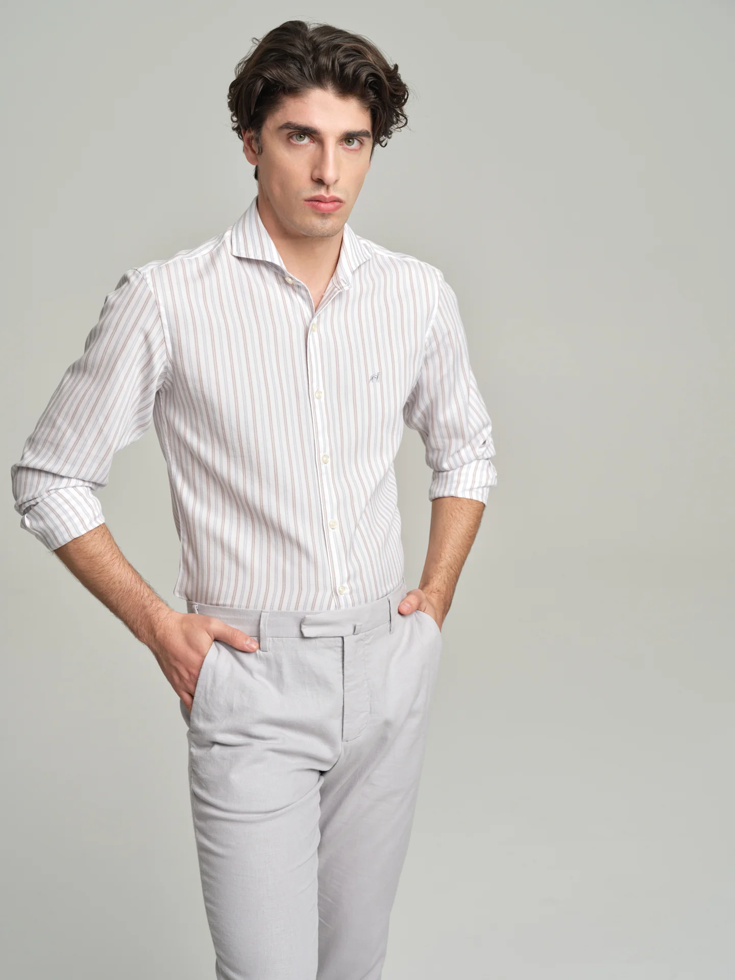 Slim fit casual striped piquet structure shirt - Image 2