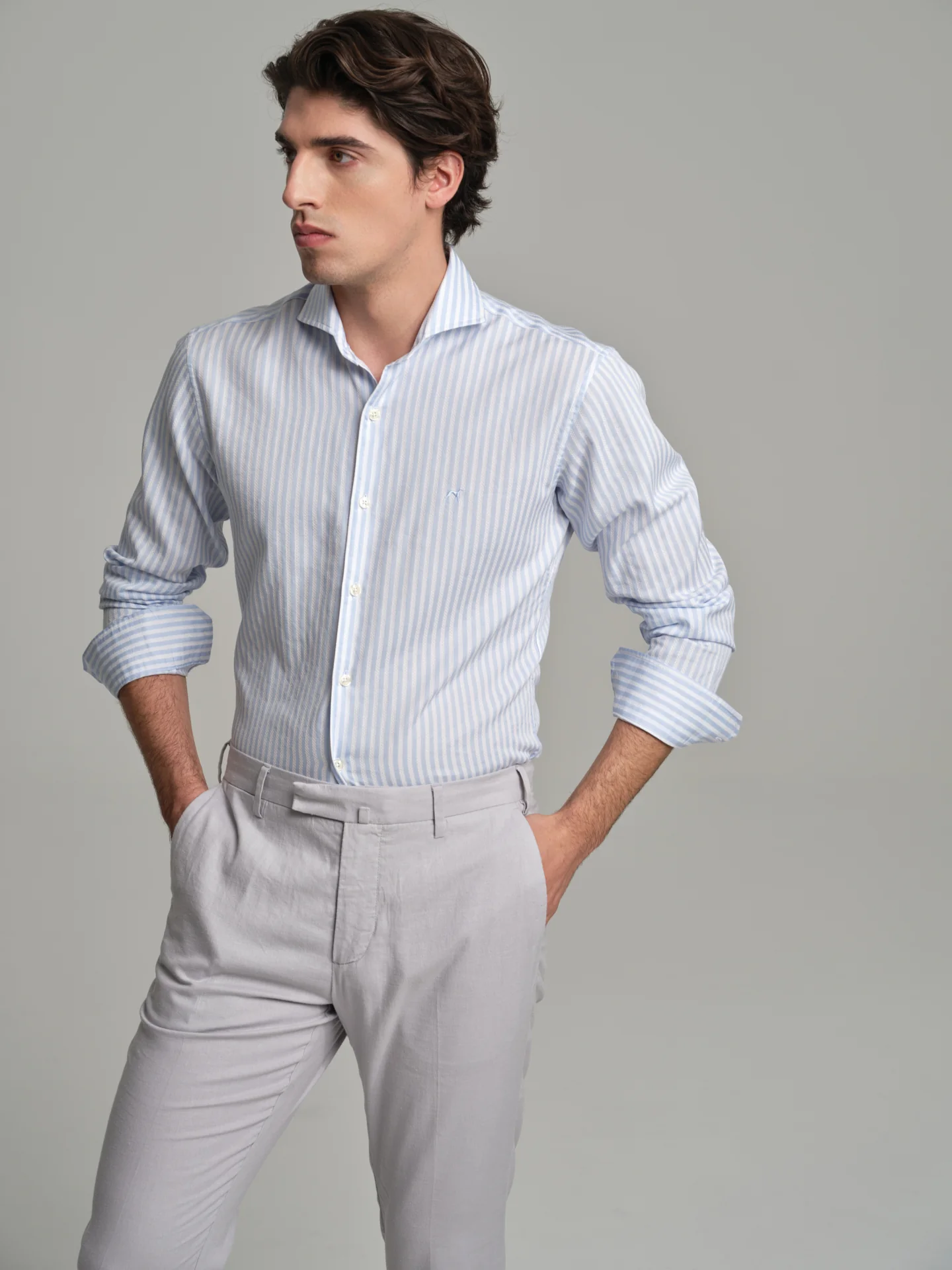 Slim fit casual striped piquet structure shirt - Image 2
