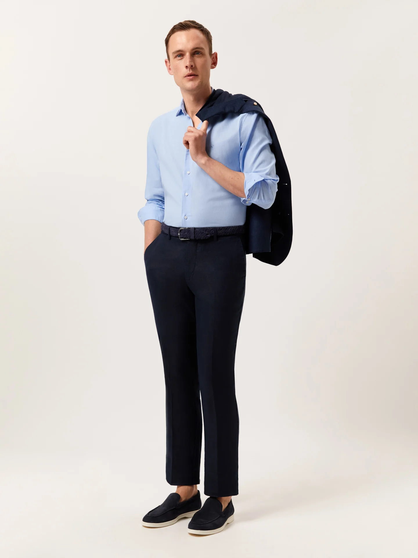 Slim Fit Garment Dye Cotton Linen Shirt with Open Collar - Image 20