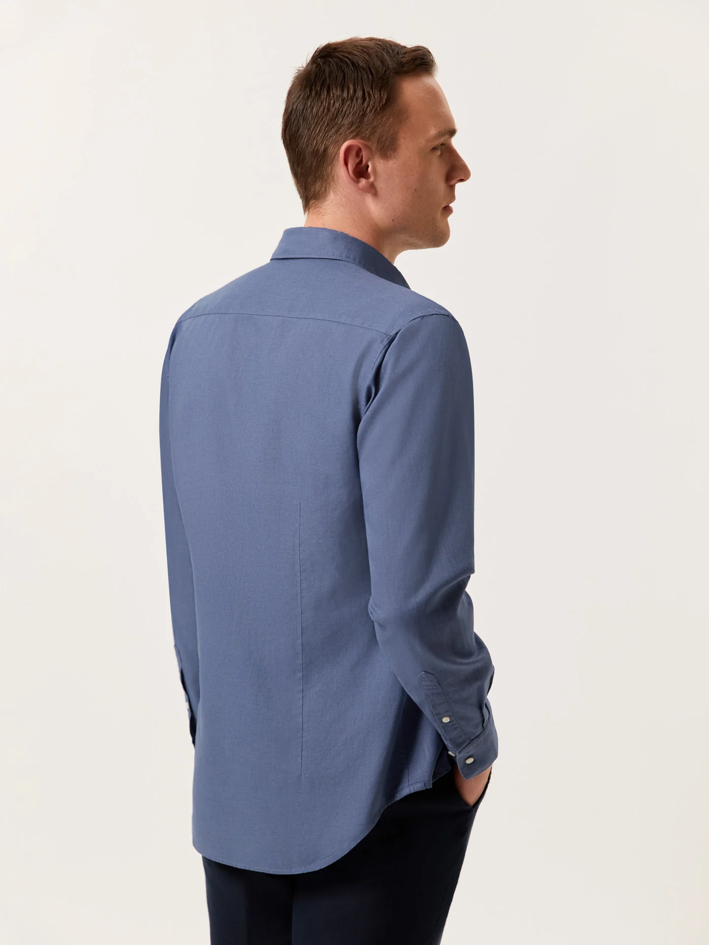 Slim Fit Garment Dye Cotton Linen Shirt with Open Collar - Image 40