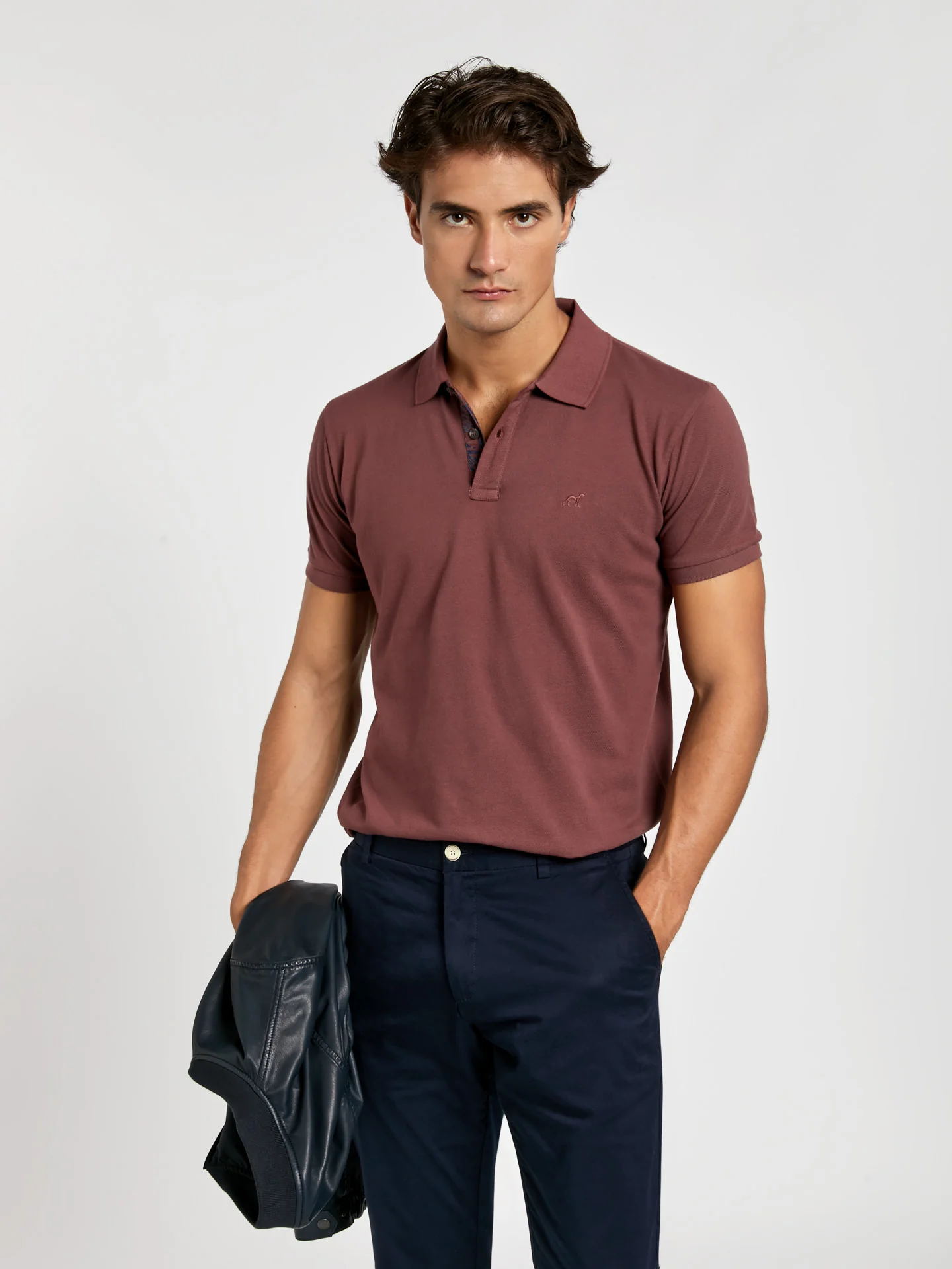 Slim fit garment dye piqué polo shirt with print - Image 2
