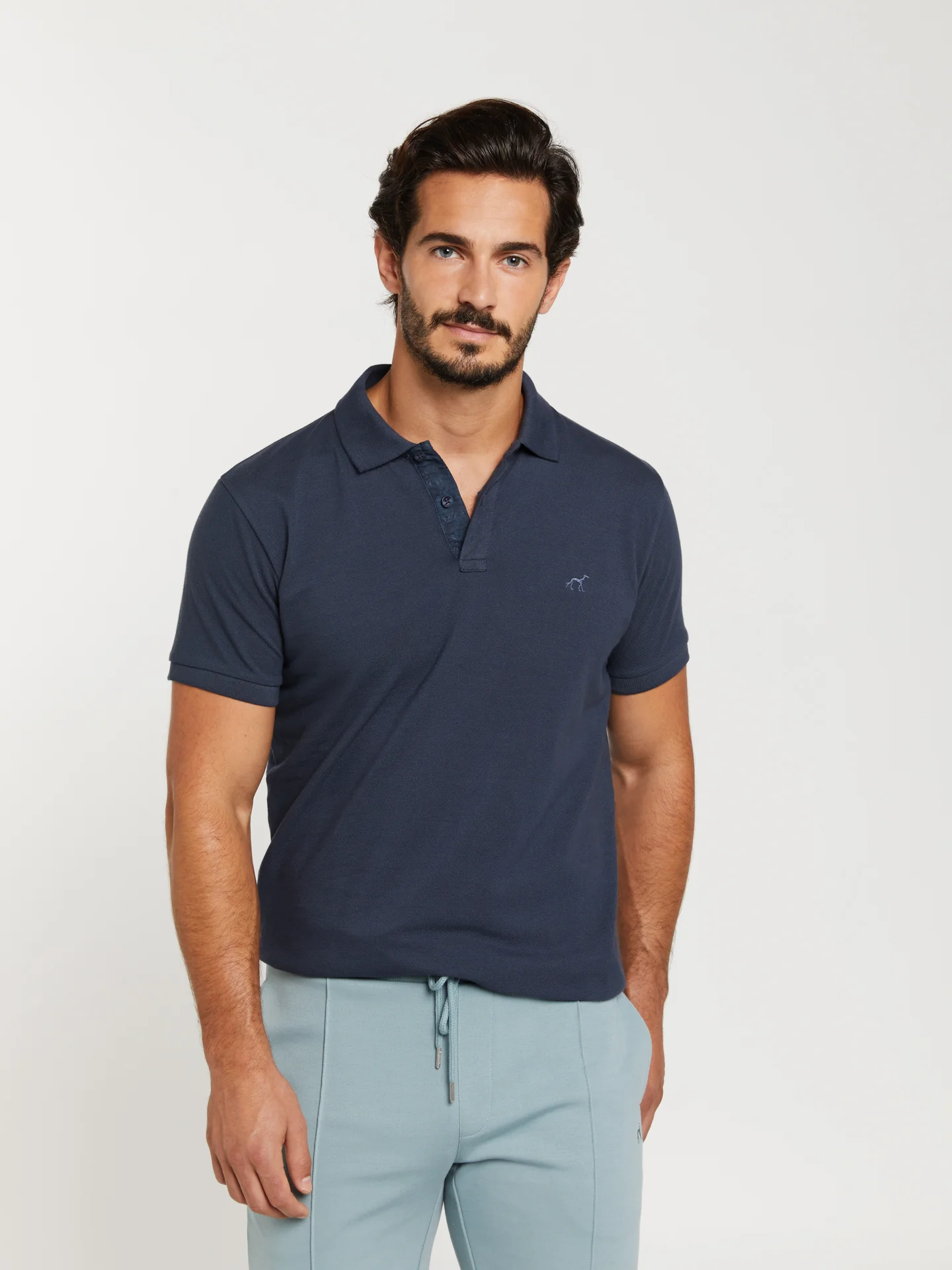 Slim fit garment dye piqué polo shirt with print - Image 5