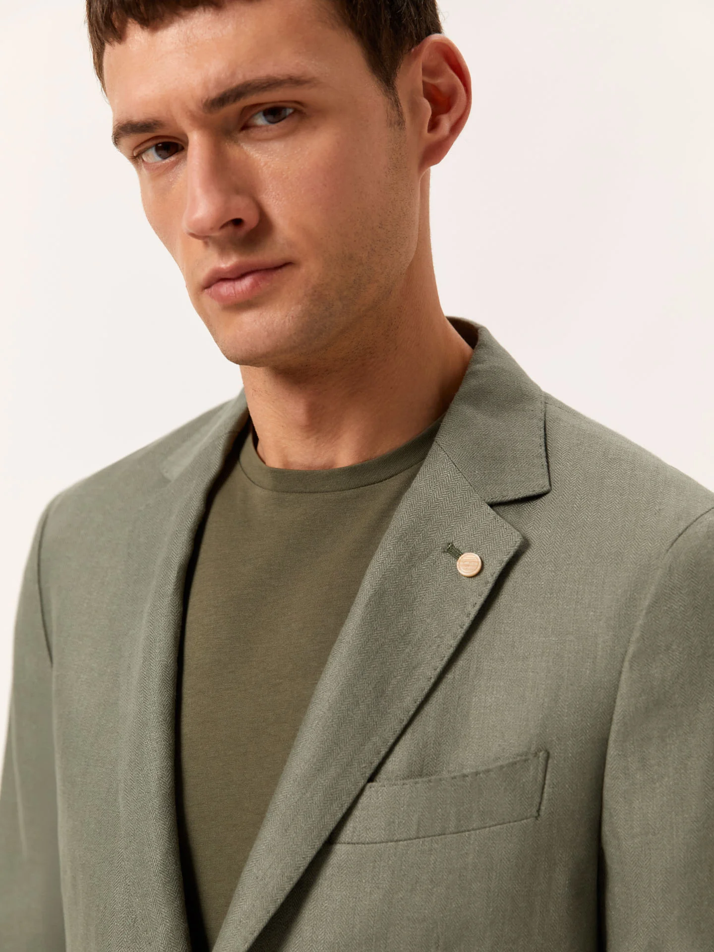 Slim Fit Herringbone Blazer in 100% Linen - Image 2