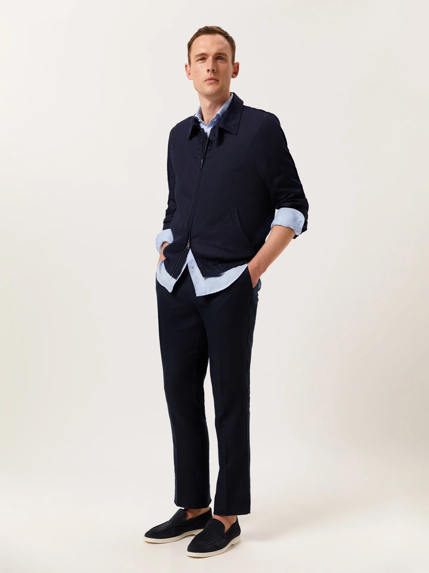 Slim Fit Herringbone Linen Shirt with Newport Collar - Image 5