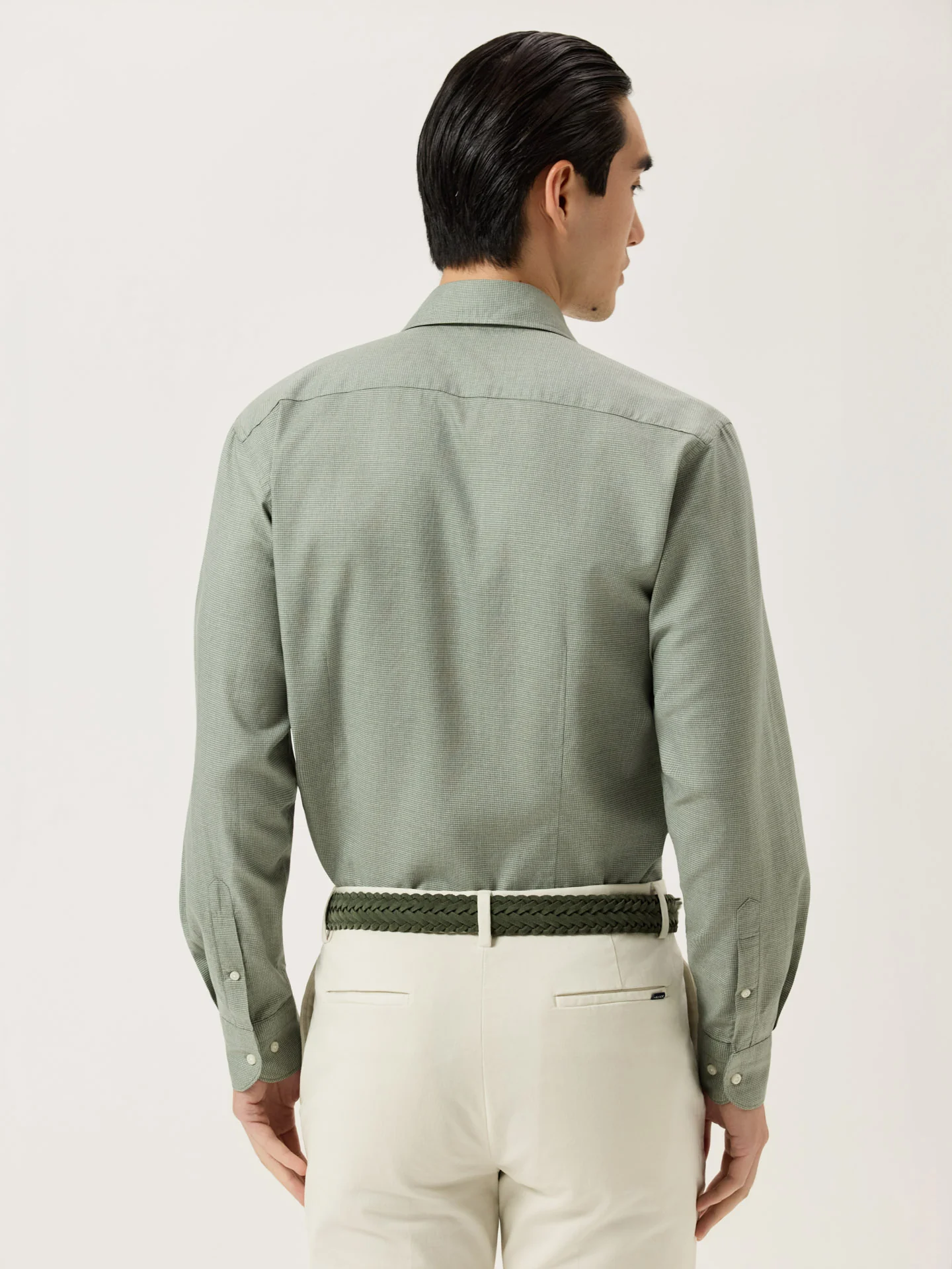 Slim Fit Mélange Pied-de-Poule Cotton Shirt With Newport Collar - Image 3