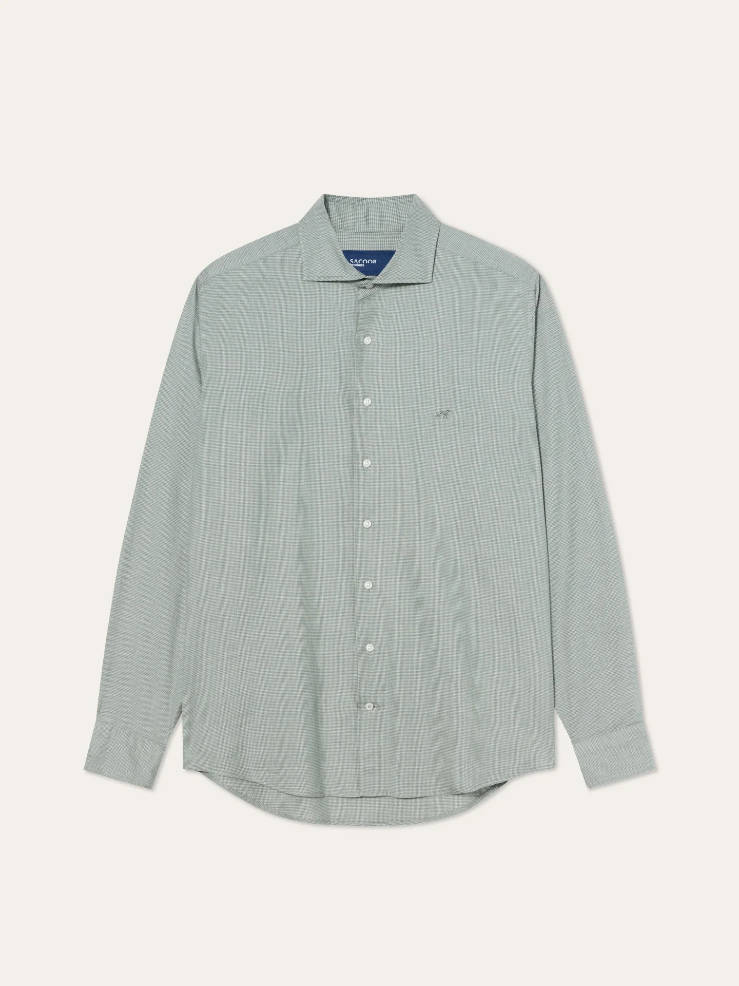 Slim Fit Mélange Pied-de-Poule Cotton Shirt With Newport Collar - Image 4