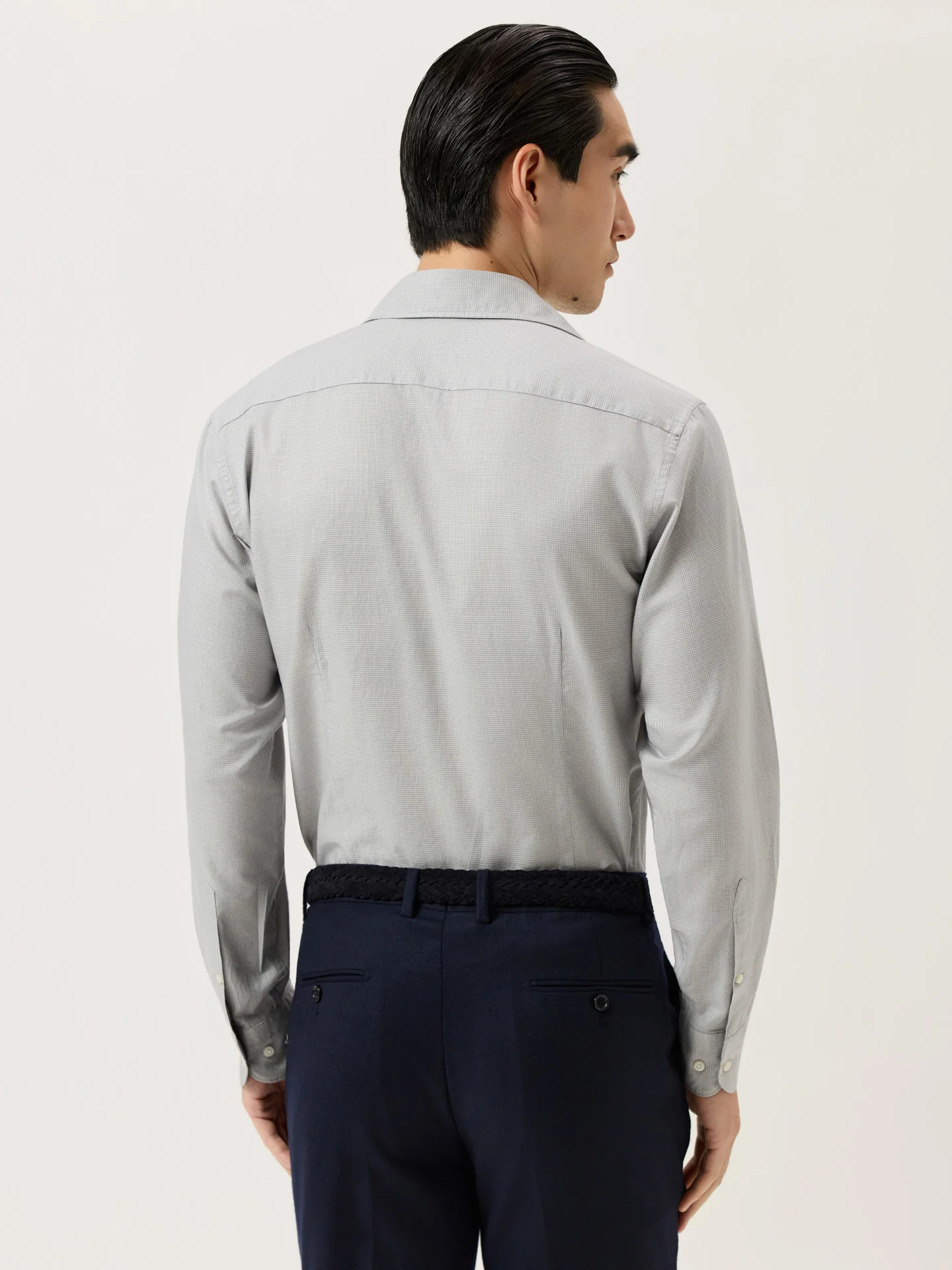 Slim Fit Mélange Pied-de-Poule Cotton Shirt With Newport Collar - Image 2