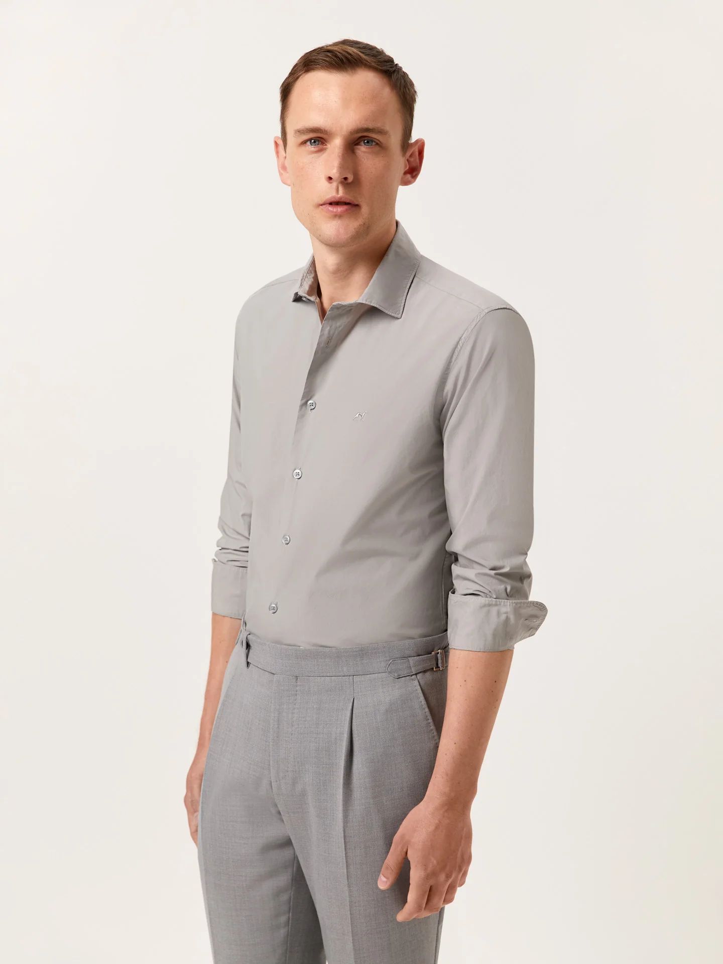 Slim Fit Overdye Poplin Shirt with Open Collar - Image 32