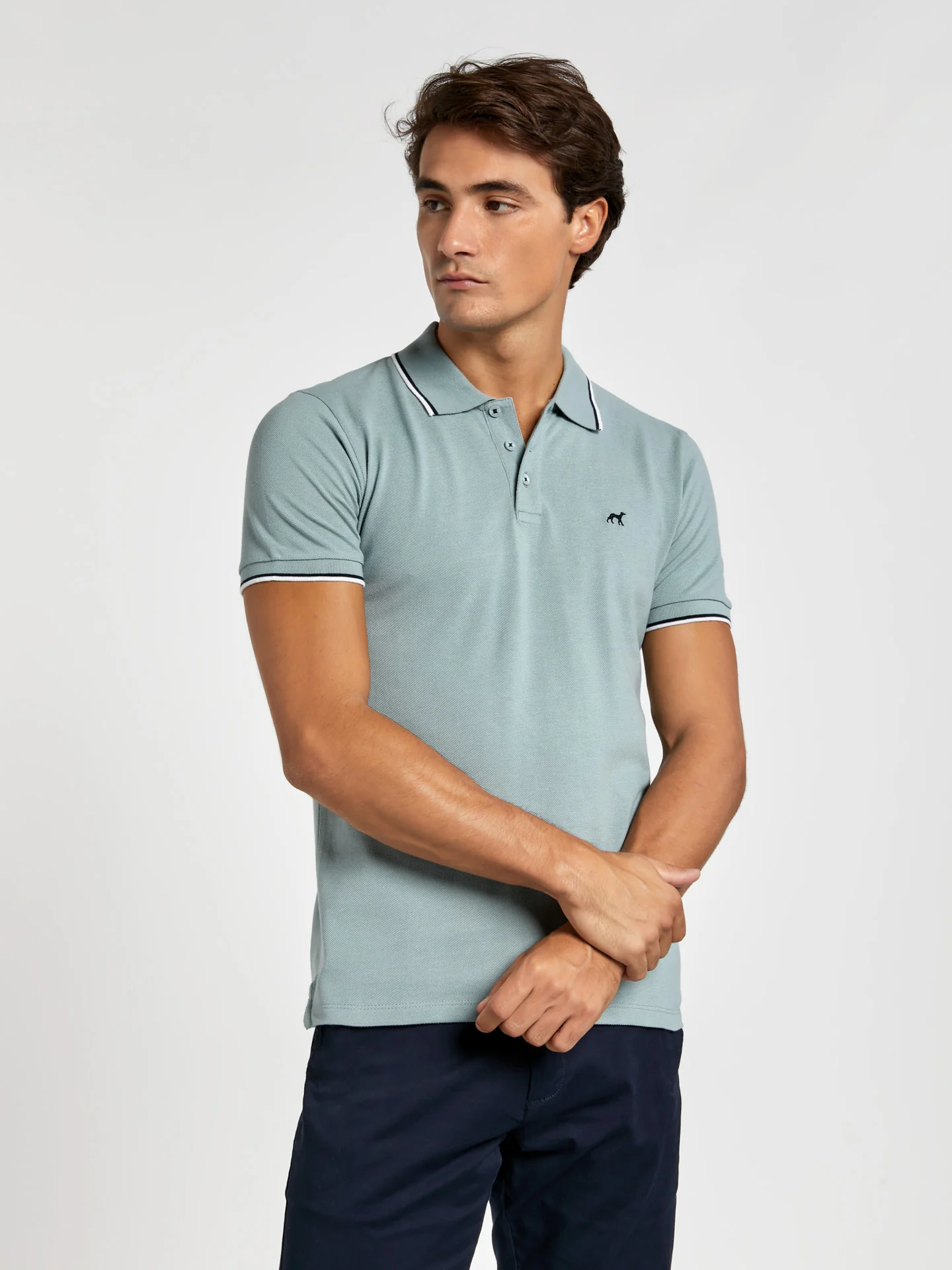 Slim fit piqué polo shirt with contrast stripe - Image 15