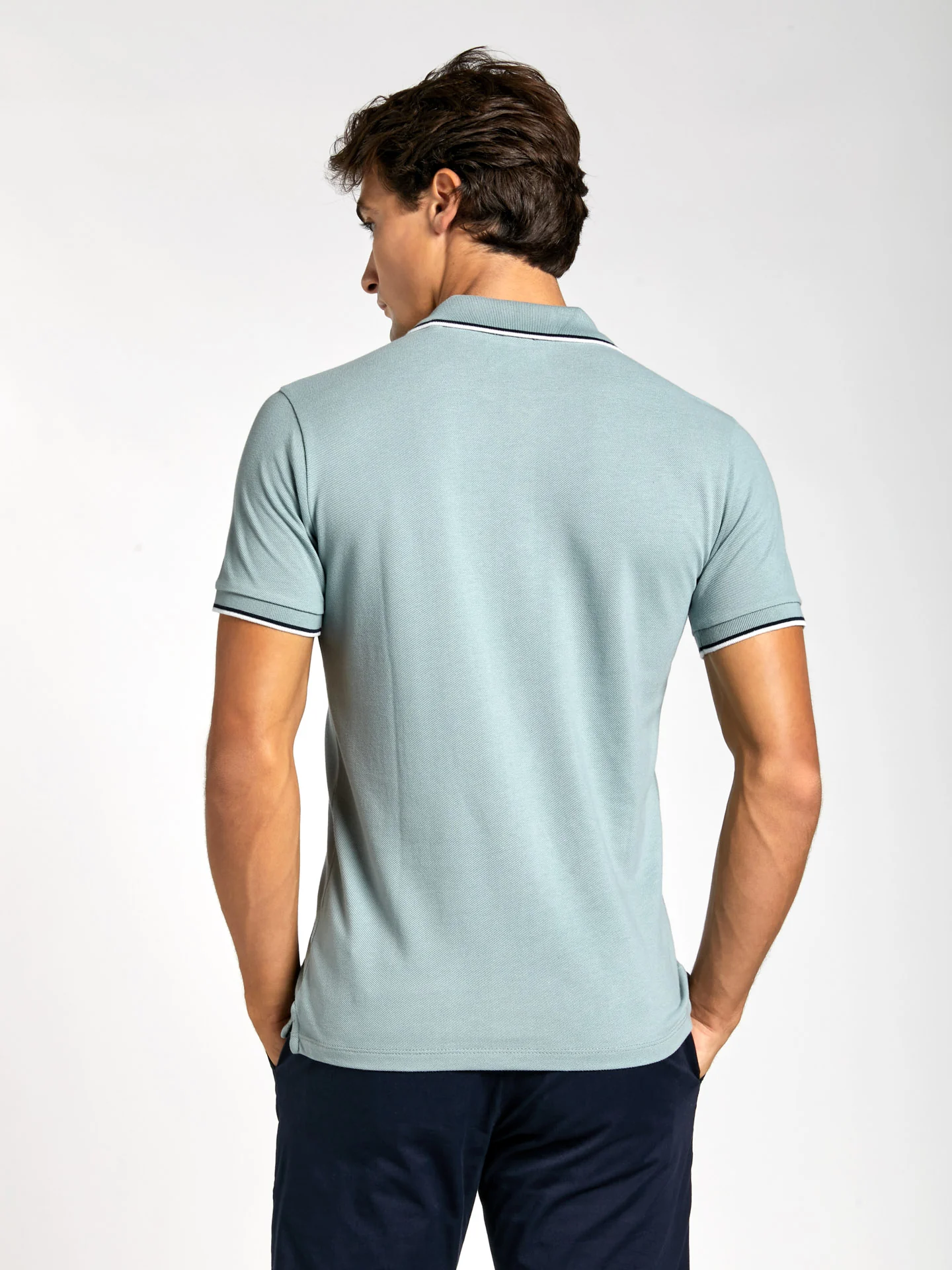 Slim fit piqué polo shirt with contrast stripe - Image 16