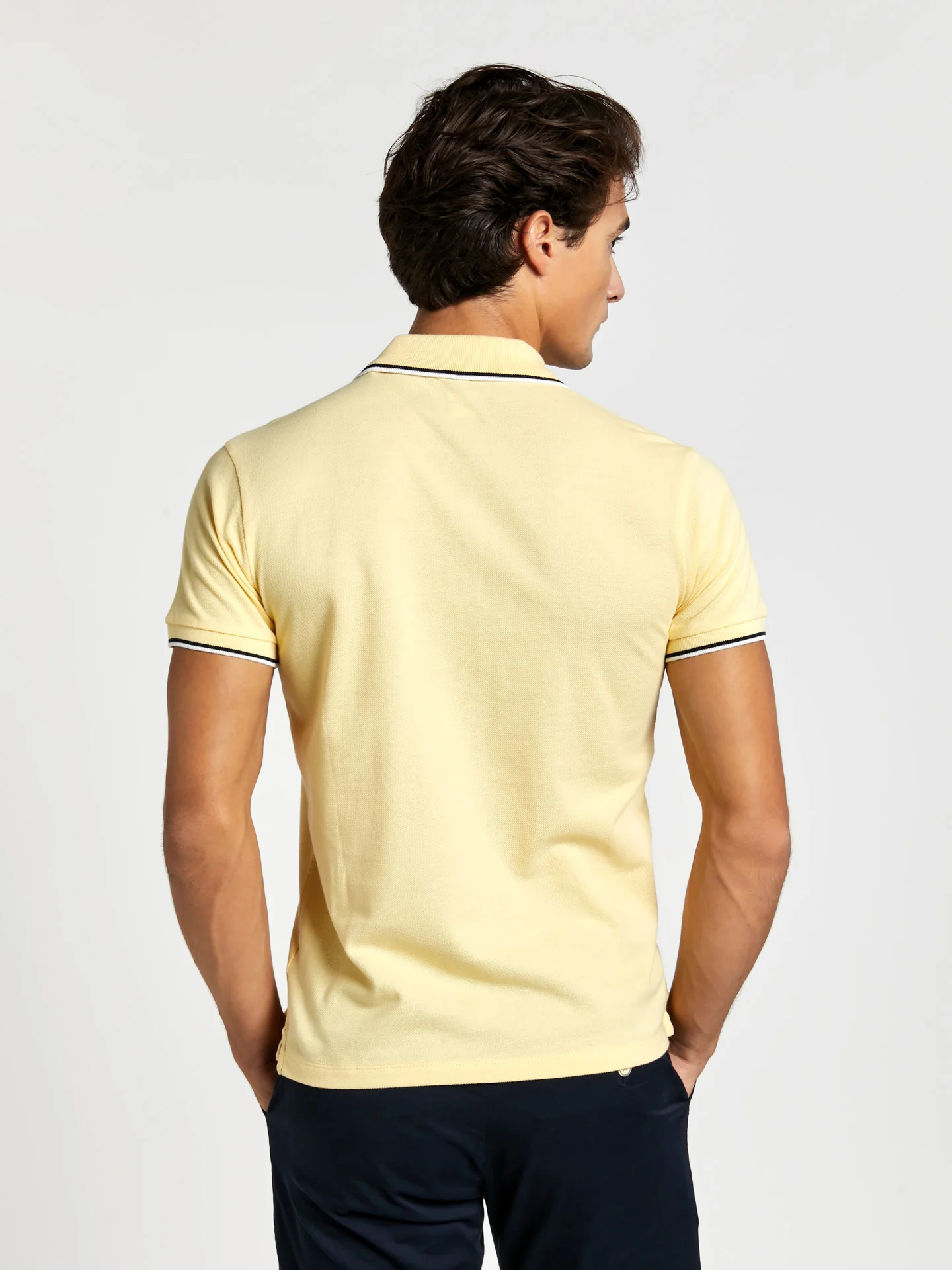 Slim fit piqué polo shirt with contrast stripe - Image 19