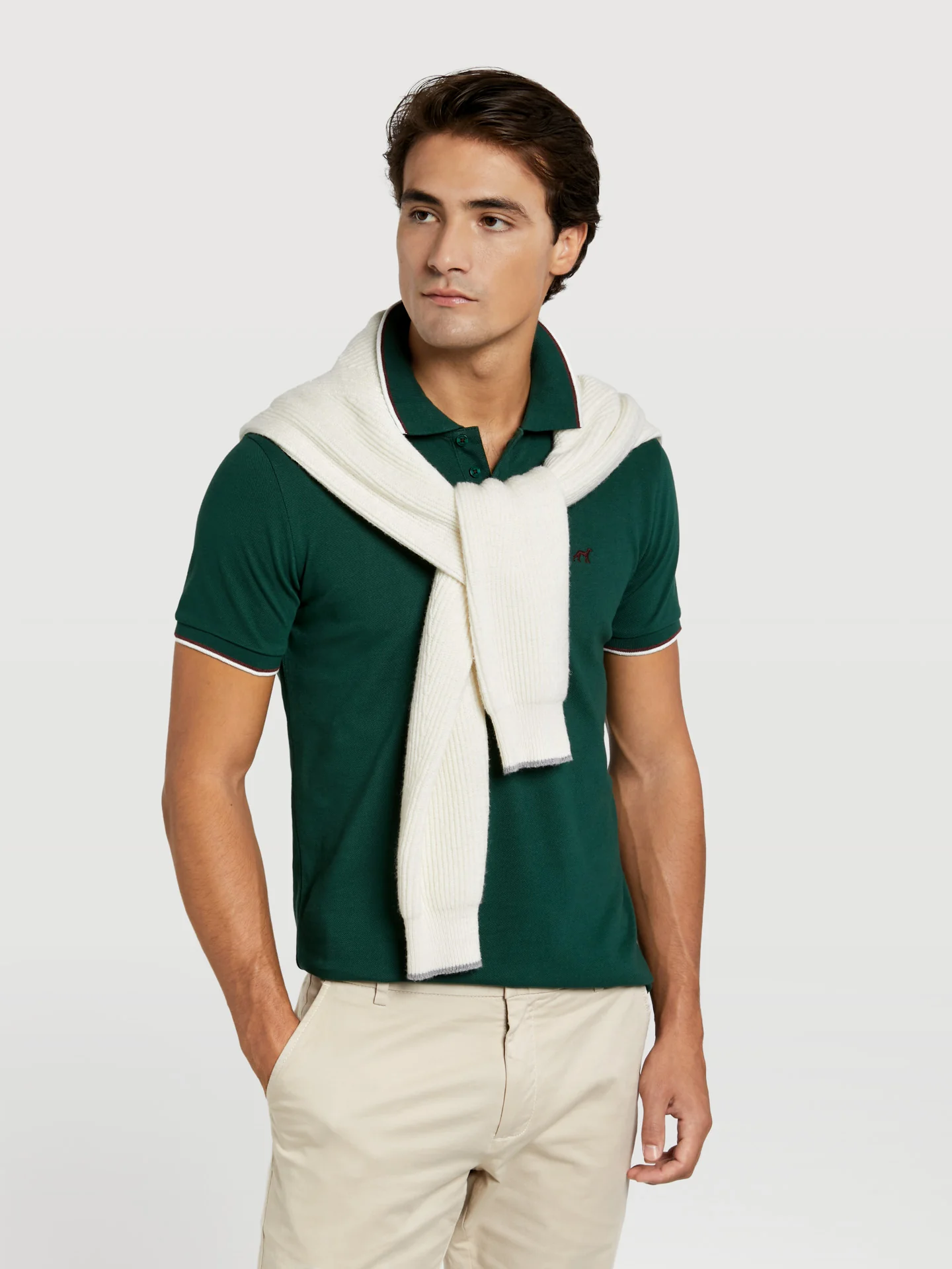 Slim fit piqué polo shirt with contrast stripe - Image 7