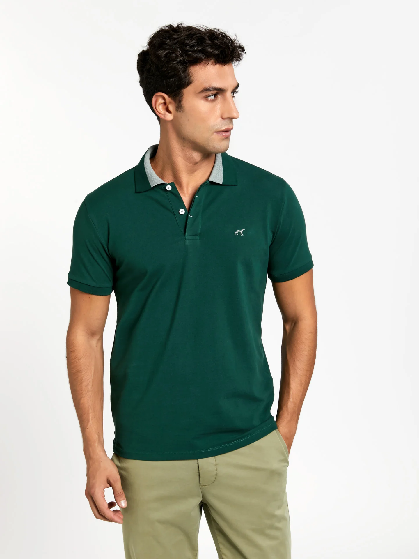 Slim fit piqué polo shirt with contrast stripe and placket detail - Image 5