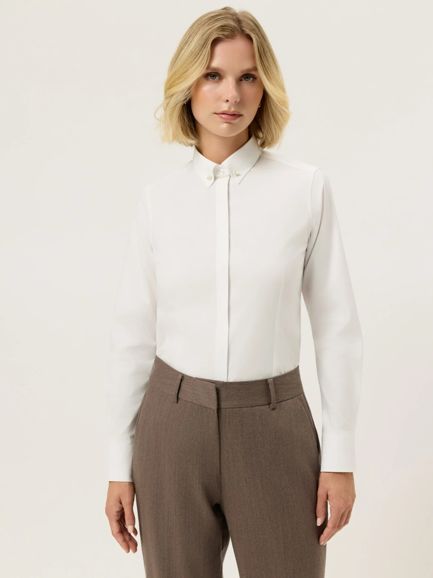 Slim Fit Plain Comfort Poplin Shirt With Pin Collar - Image 3