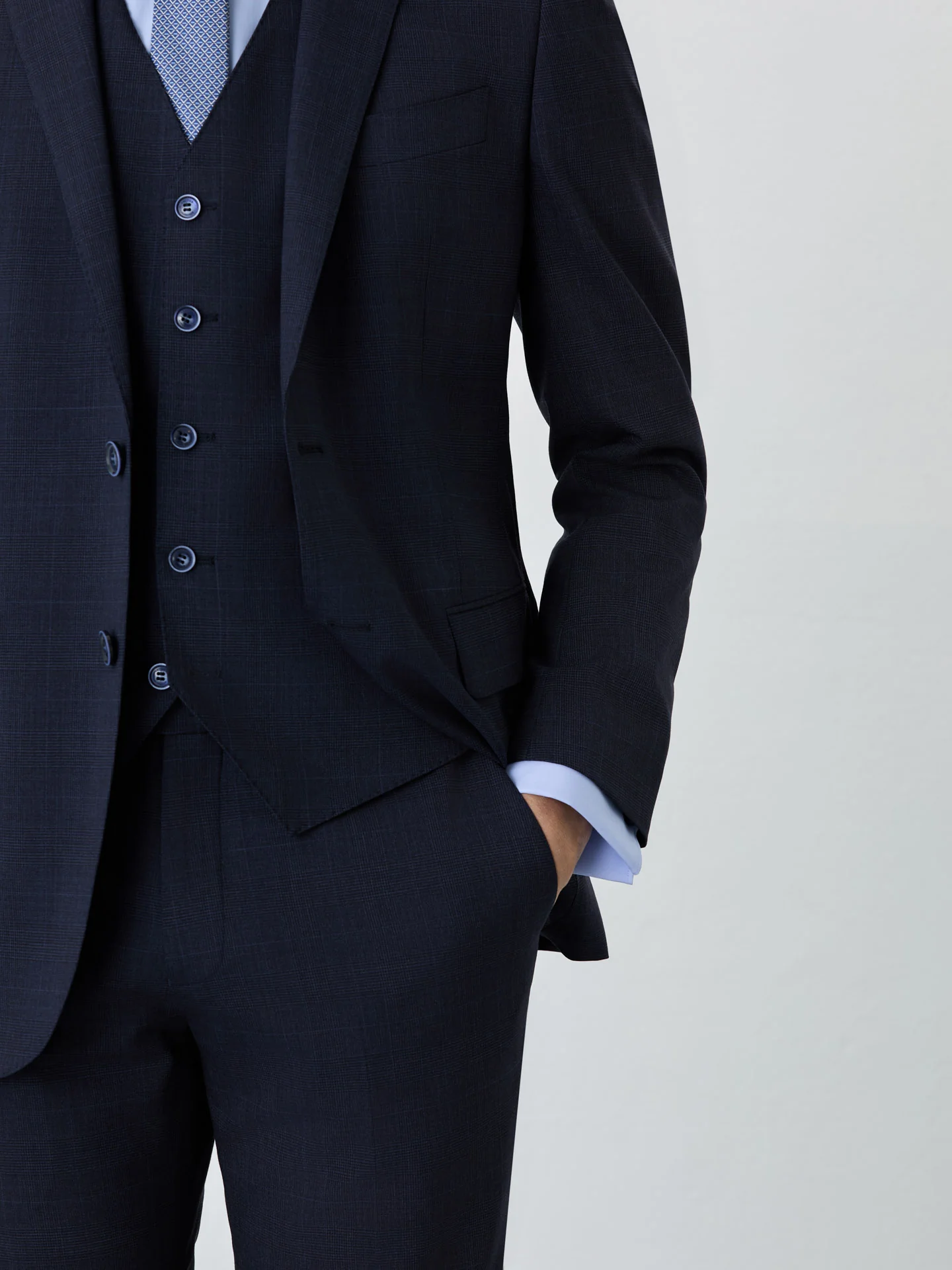 Slim Fit Prince Of Wales 3 Pieces Suit In Wool-elastane Blend - Image 2