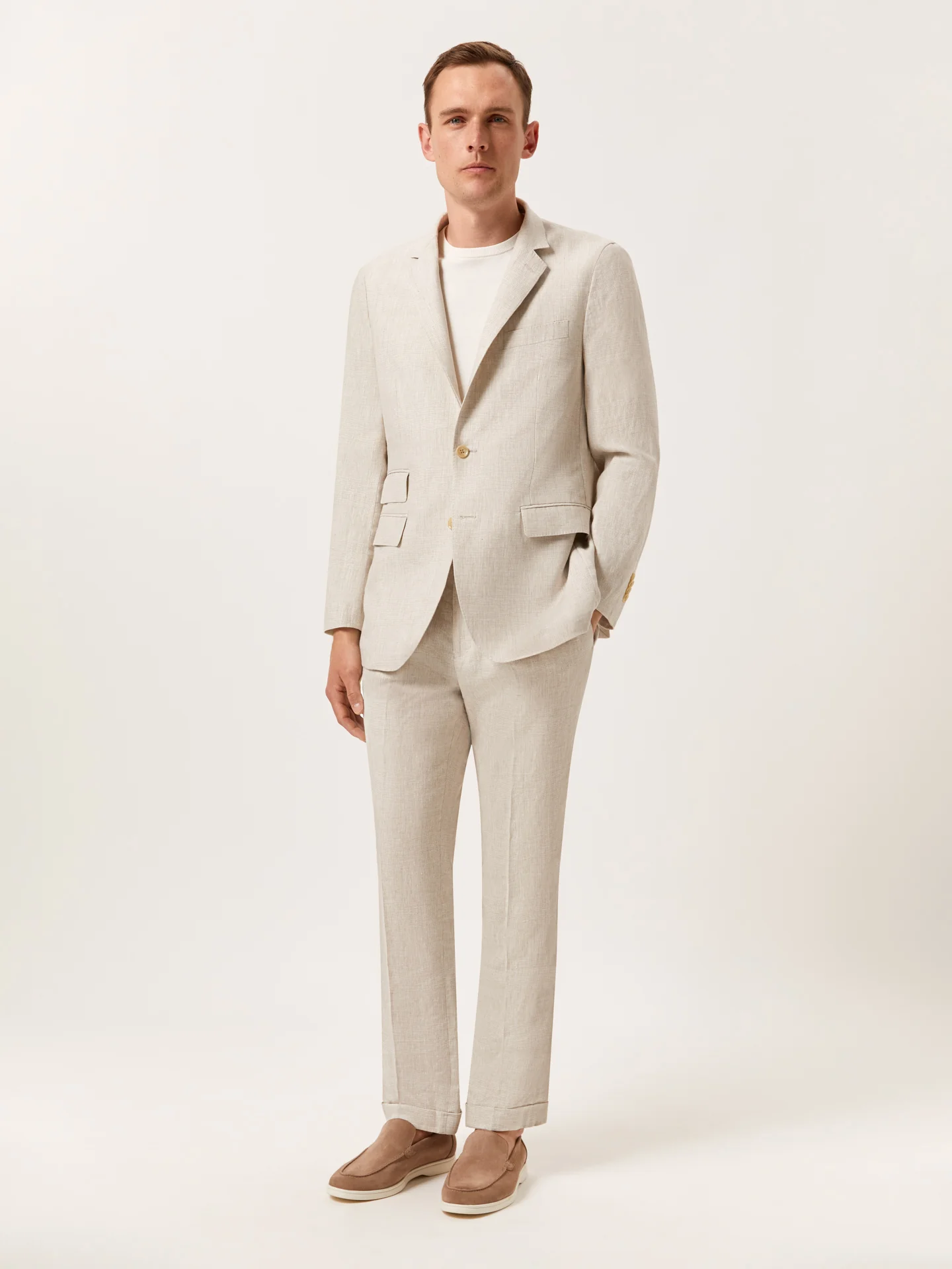 Slim Fit Prince of Wales Check Suit in Pure Linen - Image 2