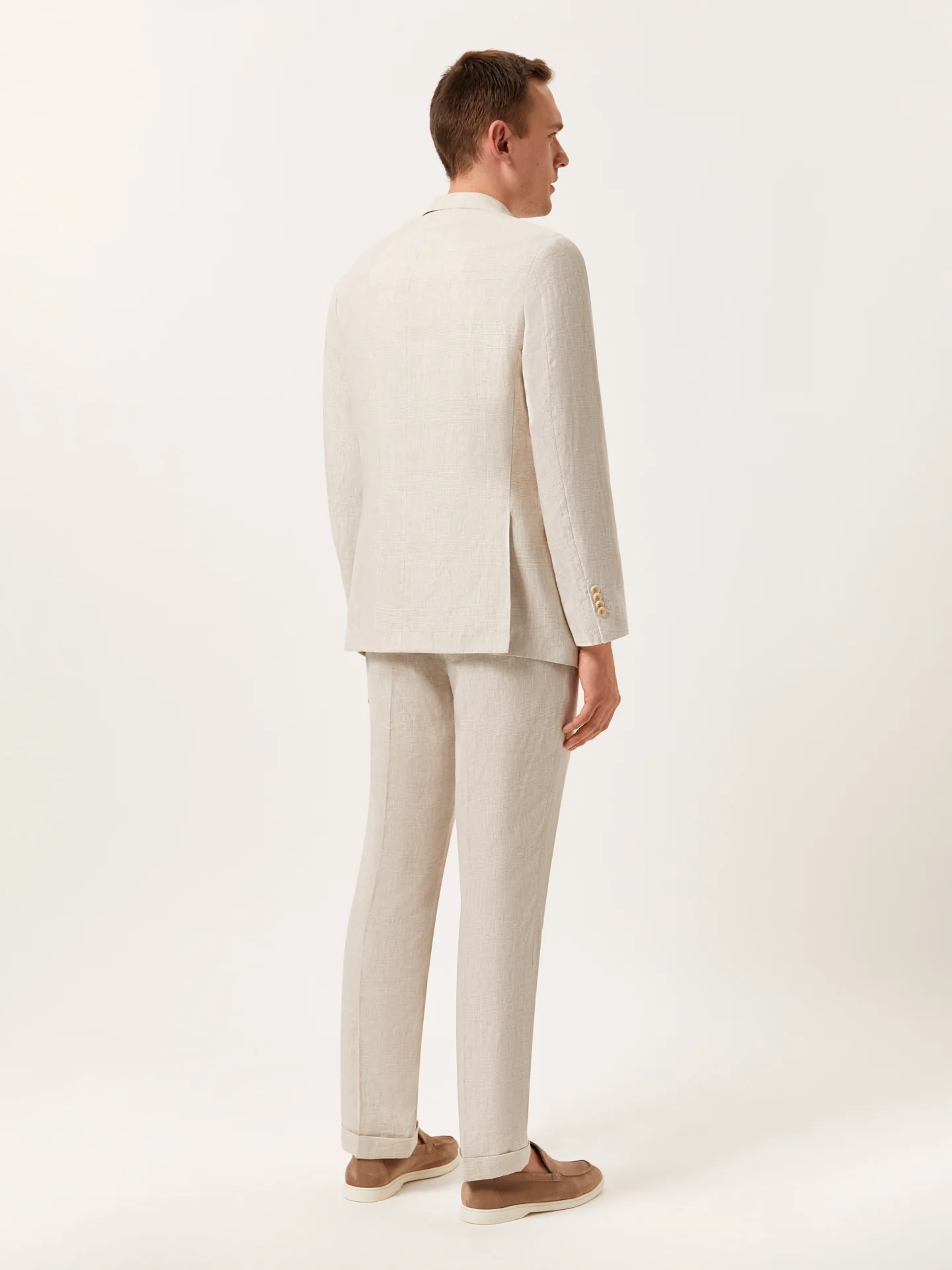Slim Fit Prince of Wales Check Suit in Pure Linen - Image 4