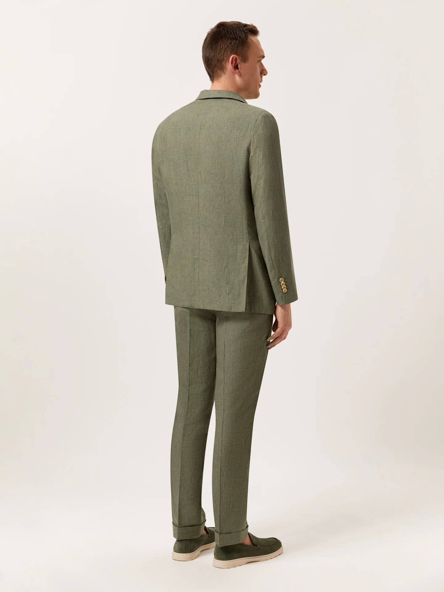 Slim Fit Prince of Wales Check Suit in Pure Linen - Image 4