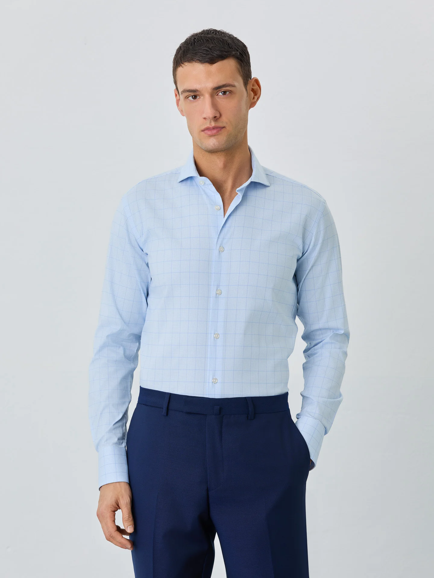Slim Fit Shirt With Dublin Collar In Cotton Blend With Micro Pattern