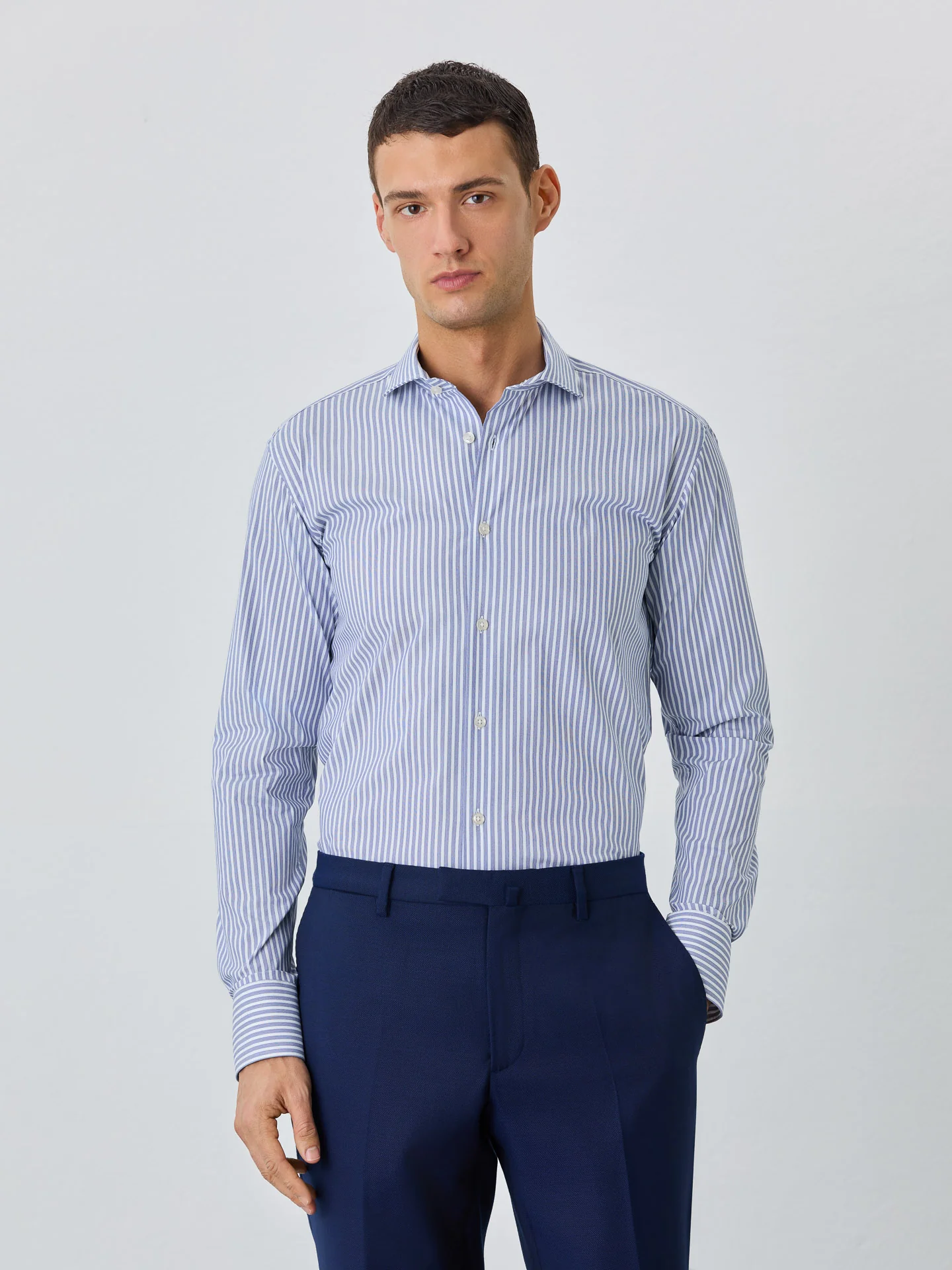 Slim Fit Shirt With Dublin Collar In Cotton Blend With Stripes - Image 2